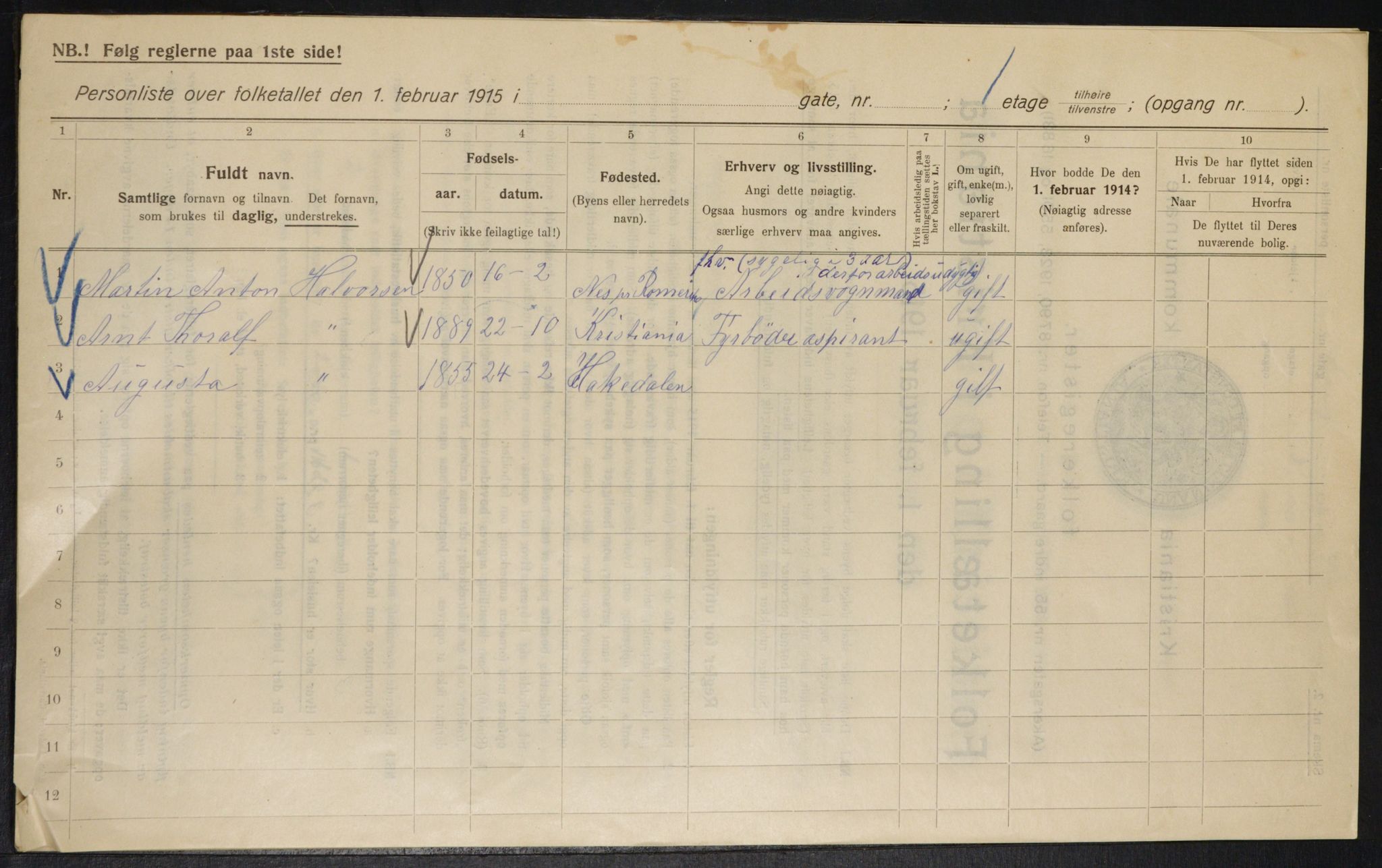 OBA, Municipal Census 1915 for Kristiania, 1915, p. 56417