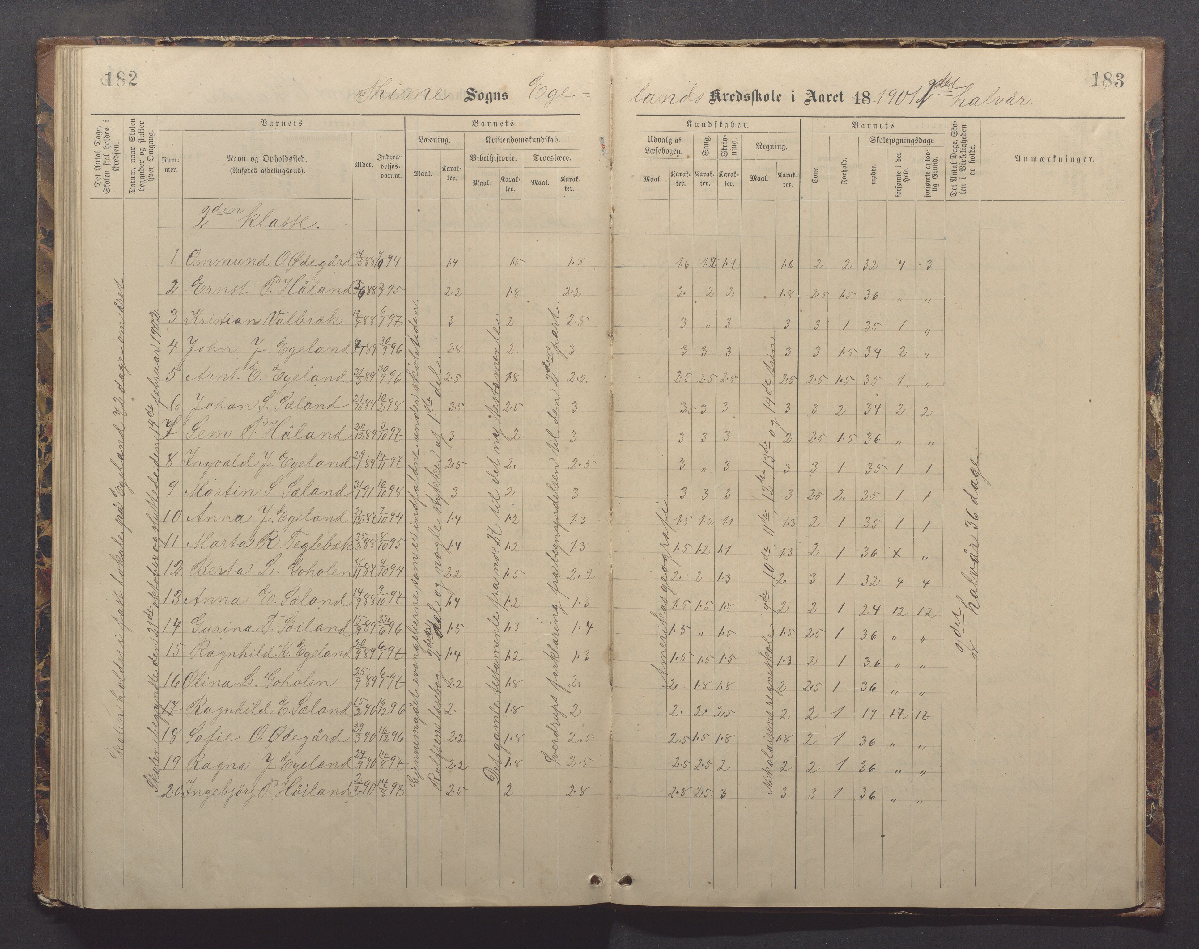 Time kommune - Eikeland skole, IKAR/K-100799/H/L0002: Skoleprotokoll, 1888-1902, p. 182-183