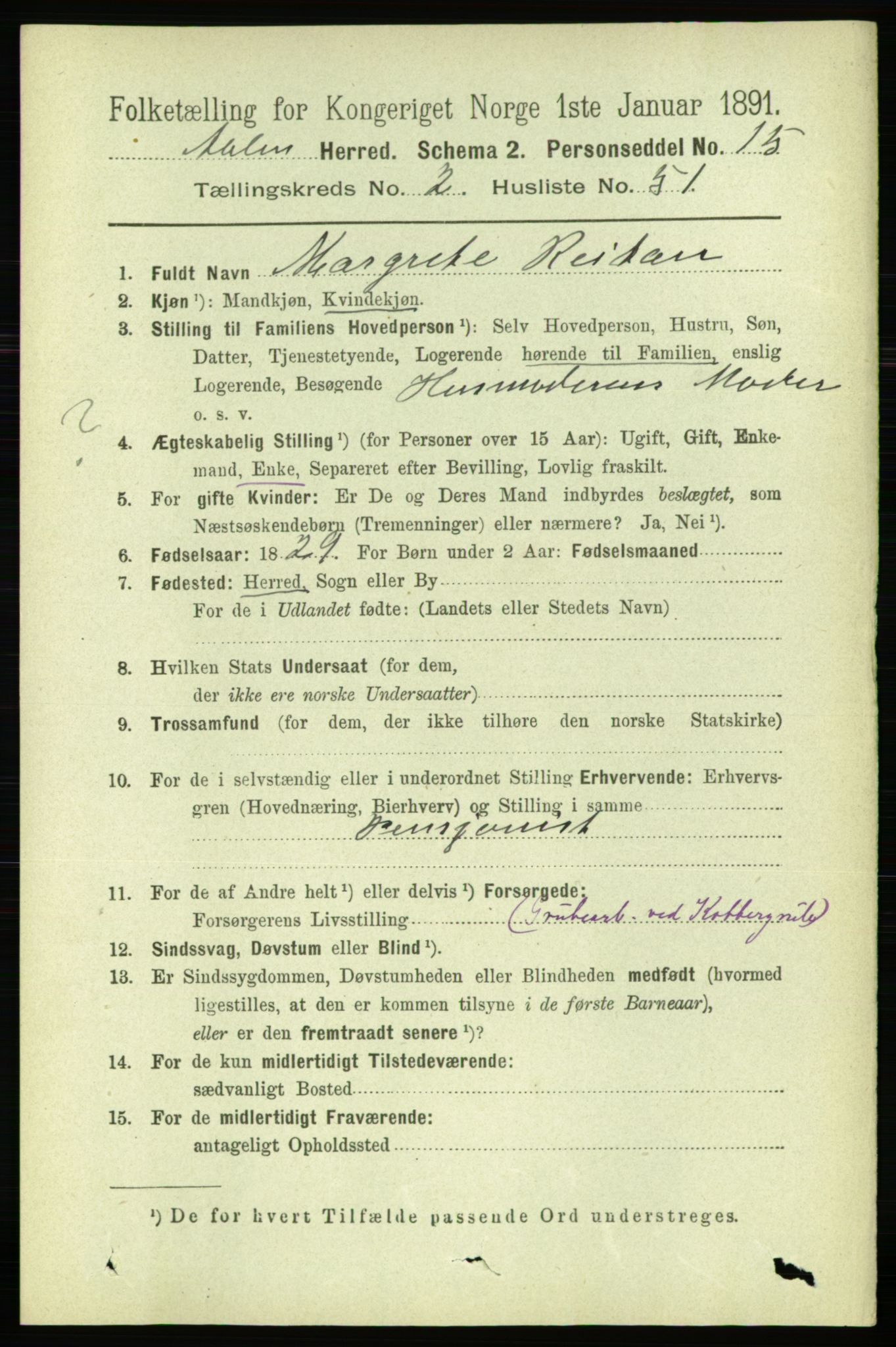 RA, 1891 census for 1644 Ålen, 1891, p. 681