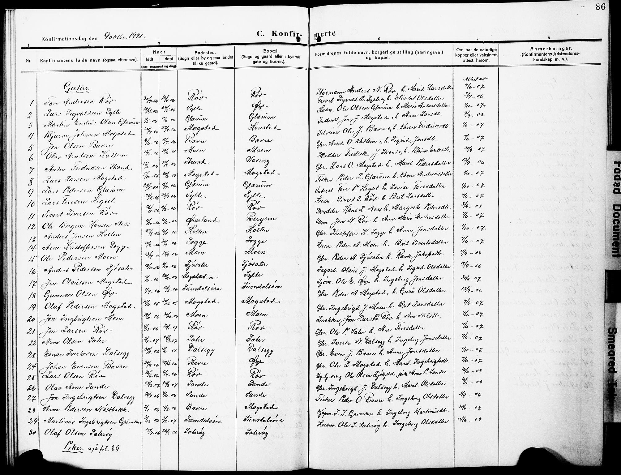 Ministerialprotokoller, klokkerbøker og fødselsregistre - Møre og Romsdal, SAT/A-1454/596/L1059: Parish register (copy) no. 596C02, 1908-1922, p. 86