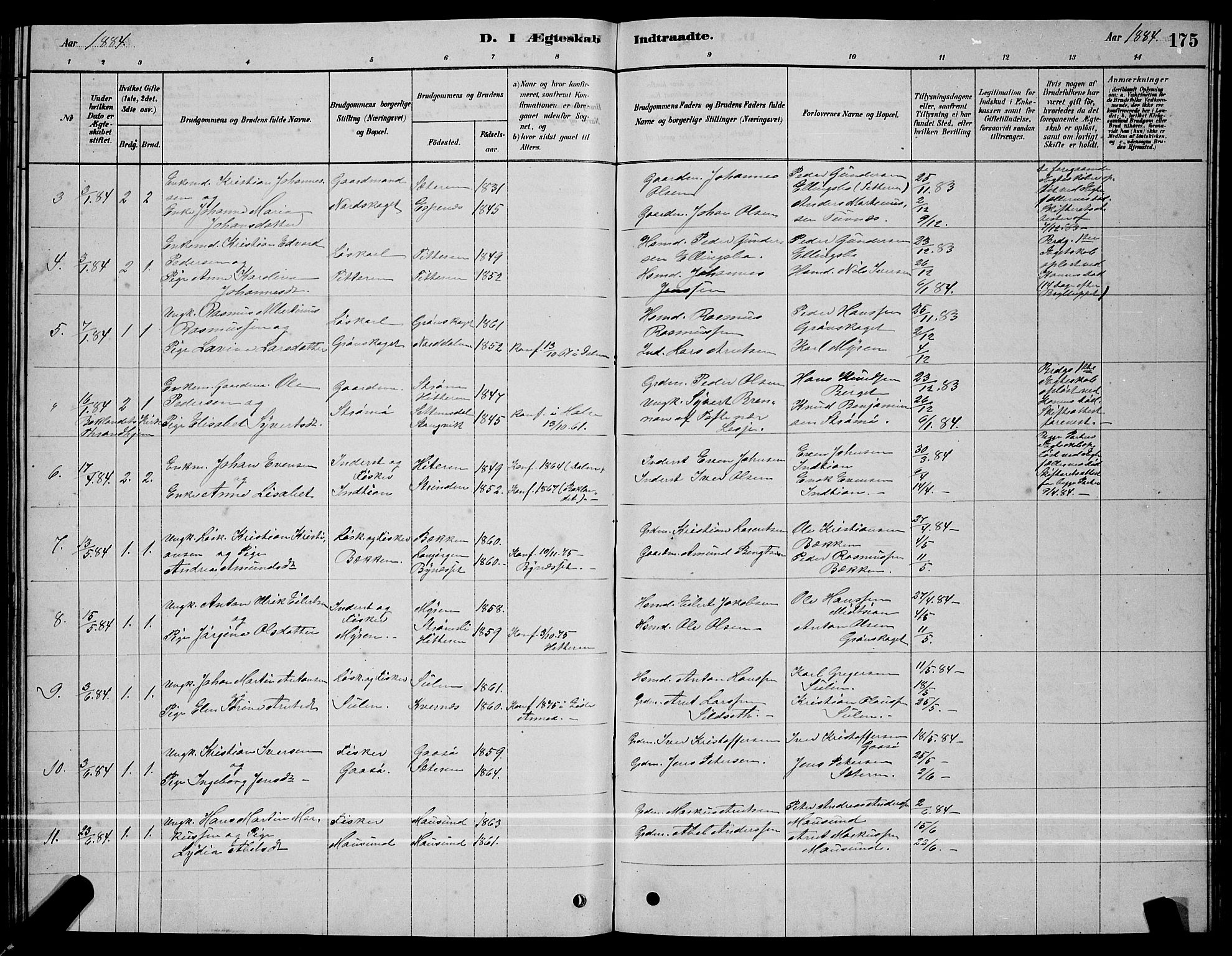 Ministerialprotokoller, klokkerbøker og fødselsregistre - Sør-Trøndelag, SAT/A-1456/640/L0585: Parish register (copy) no. 640C03, 1878-1891, p. 175
