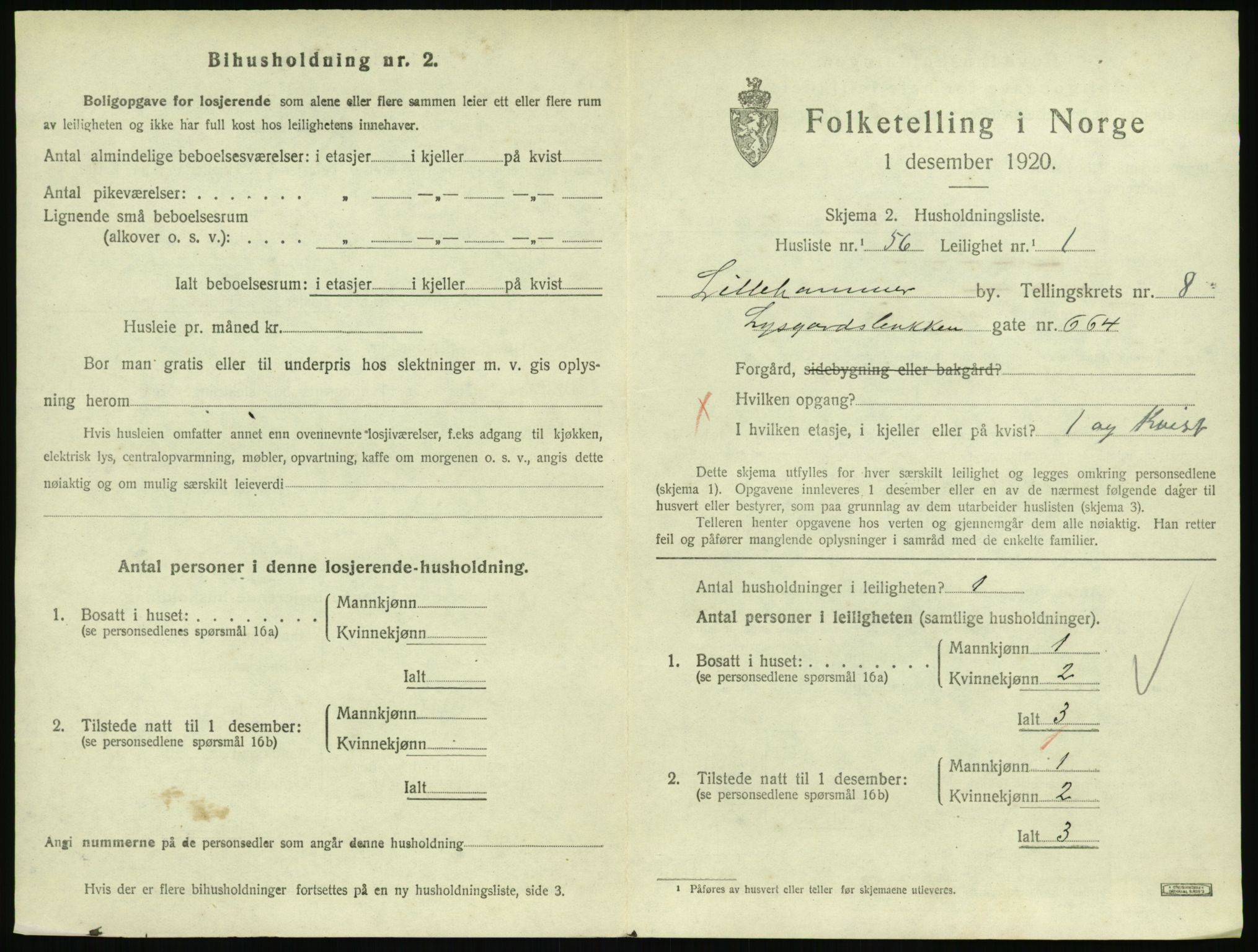 SAH, 1920 census for Lillehammer, 1920, p. 3032