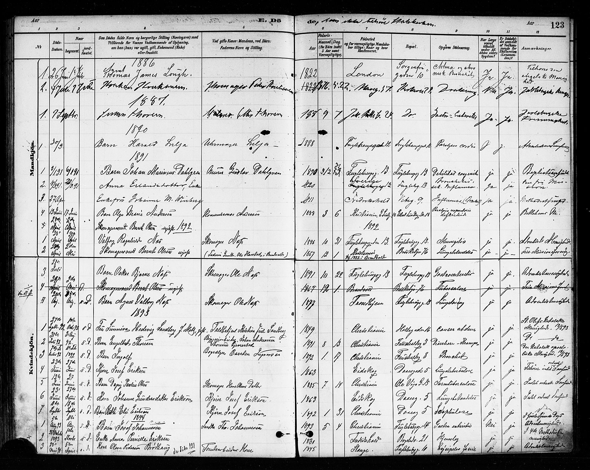 Uranienborg prestekontor Kirkebøker, AV/SAO-A-10877/F/Fa/L0004: Parish register (official) no. I 4, 1880-1901, p. 123