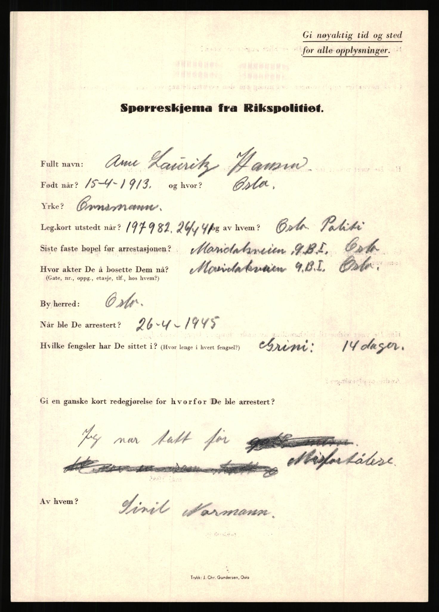Rikspolitisjefen, AV/RA-S-1560/L/L0006: Hansen, Adolf Boye - Hemstad, Gunnar, 1940-1945, p. 29