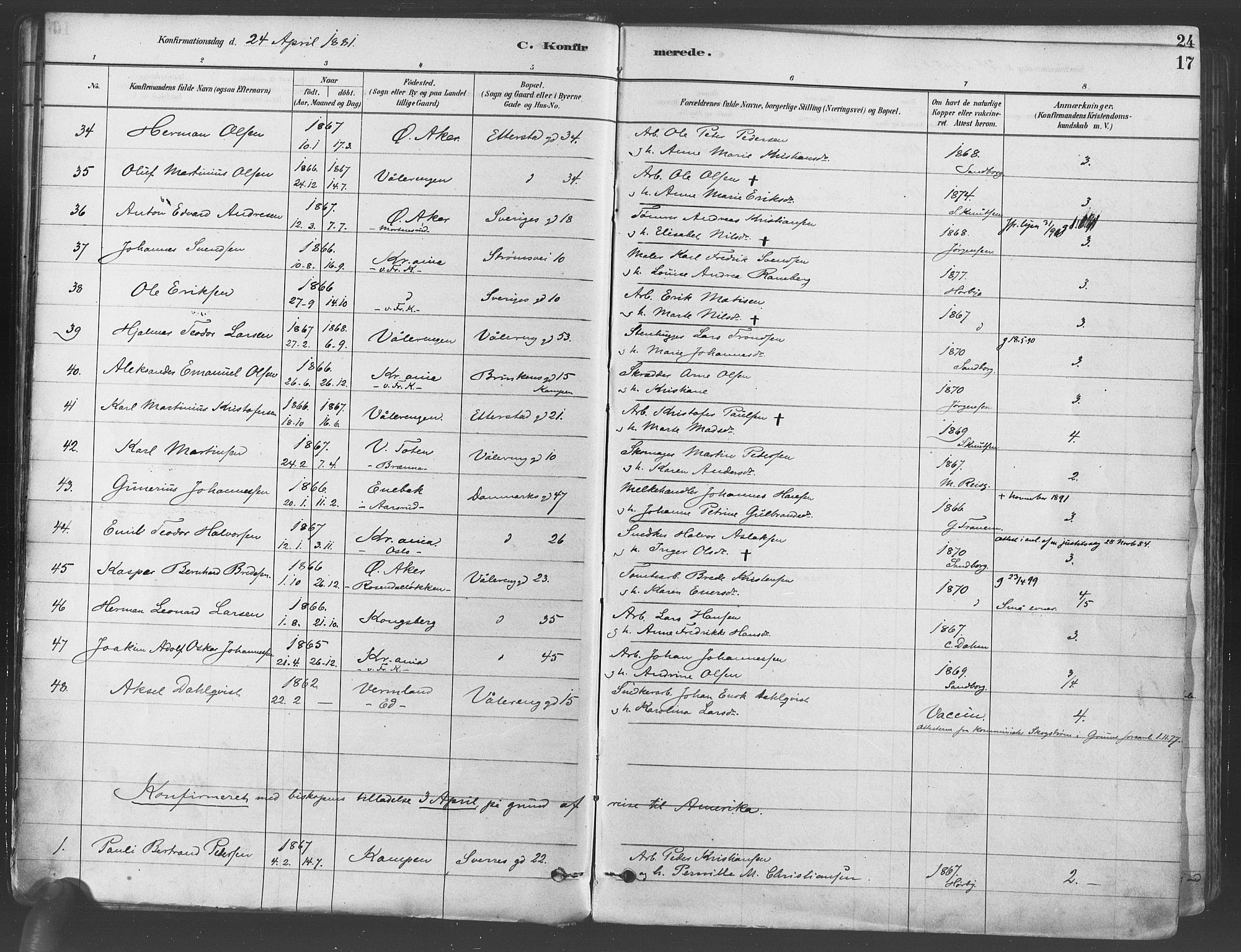 Gamlebyen prestekontor Kirkebøker, AV/SAO-A-10884/F/Fa/L0006: Parish register (official) no. 6, 1881-1890, p. 17