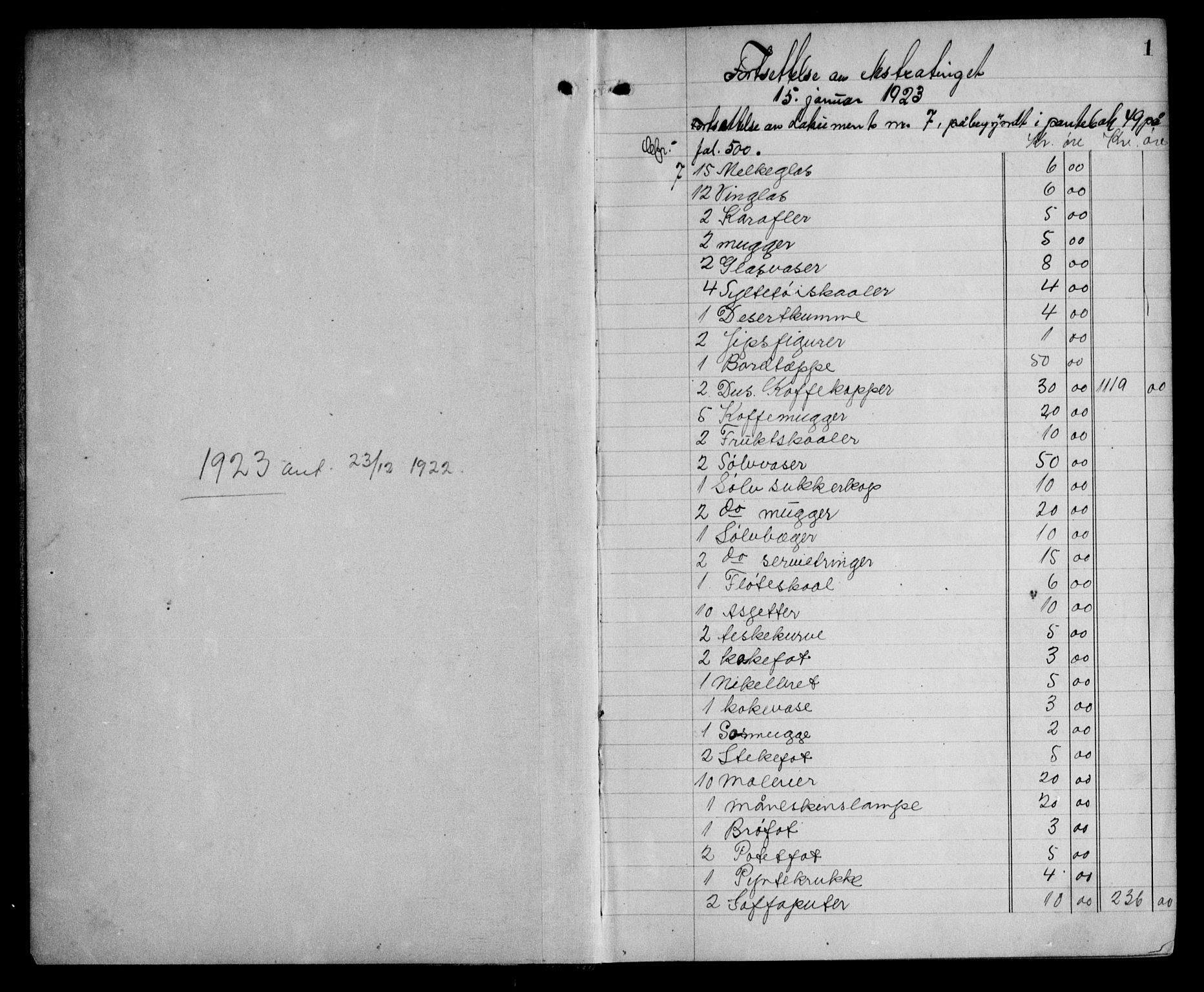 Fosen sorenskriveri, AV/SAT-A-1107/1/2/2C/L0059: Mortgage book no. 50, 1923-1923, p. 1