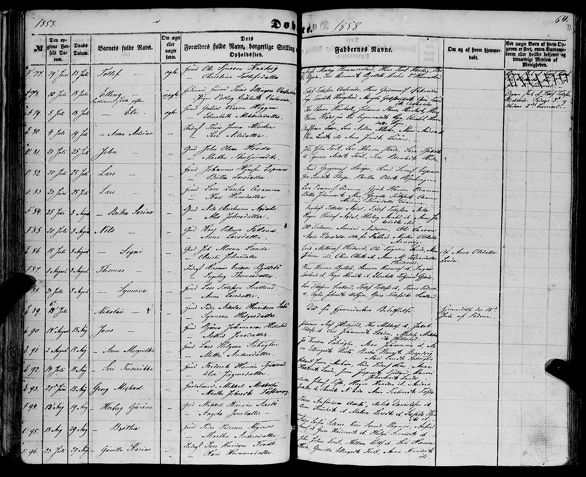 Fjelberg sokneprestembete, AV/SAB-A-75201/H/Haa: Parish register (official) no. A 7, 1851-1867, p. 64