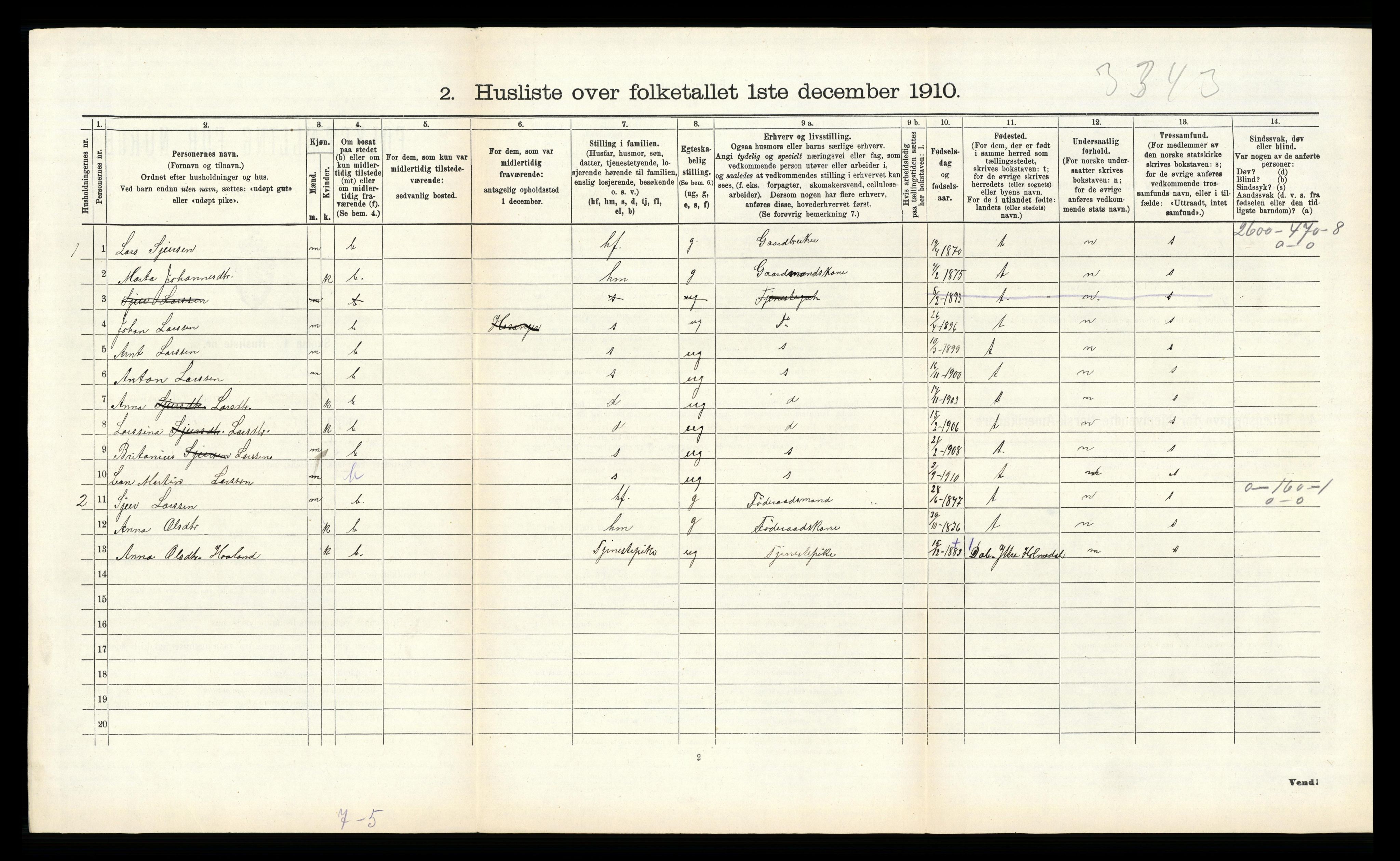 RA, 1910 census for Hosanger, 1910, p. 613