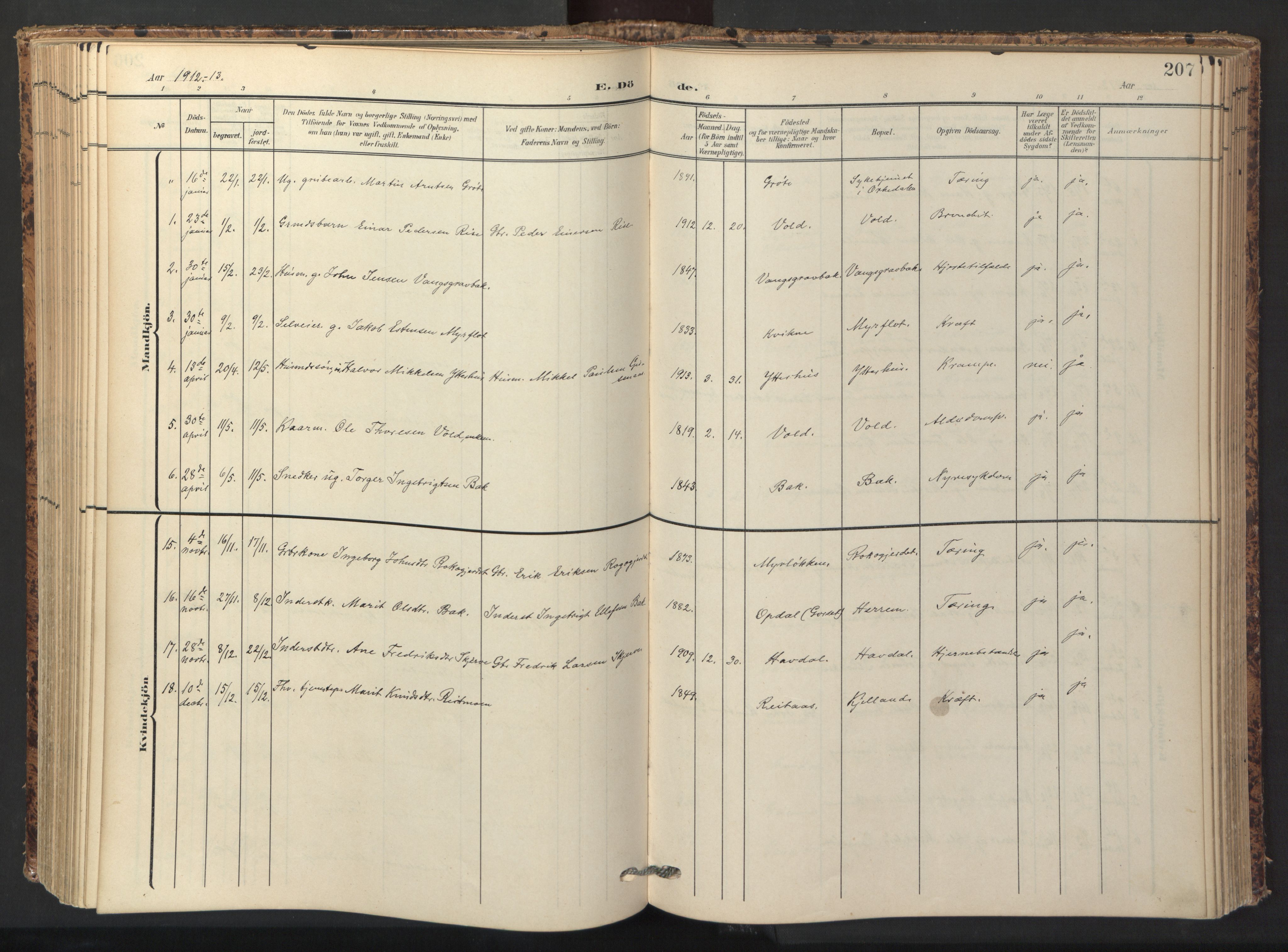 Ministerialprotokoller, klokkerbøker og fødselsregistre - Sør-Trøndelag, SAT/A-1456/674/L0873: Parish register (official) no. 674A05, 1908-1923, p. 207