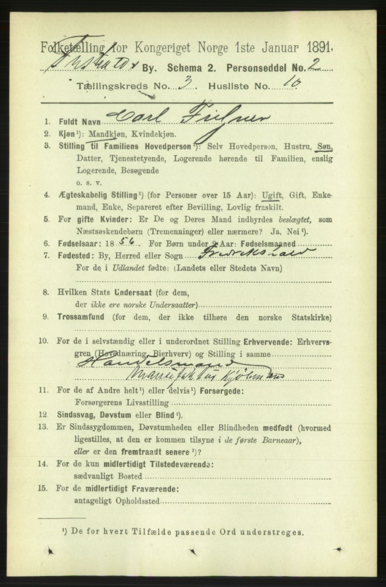 RA, 1891 census for 0101 Fredrikshald, 1891, p. 3352