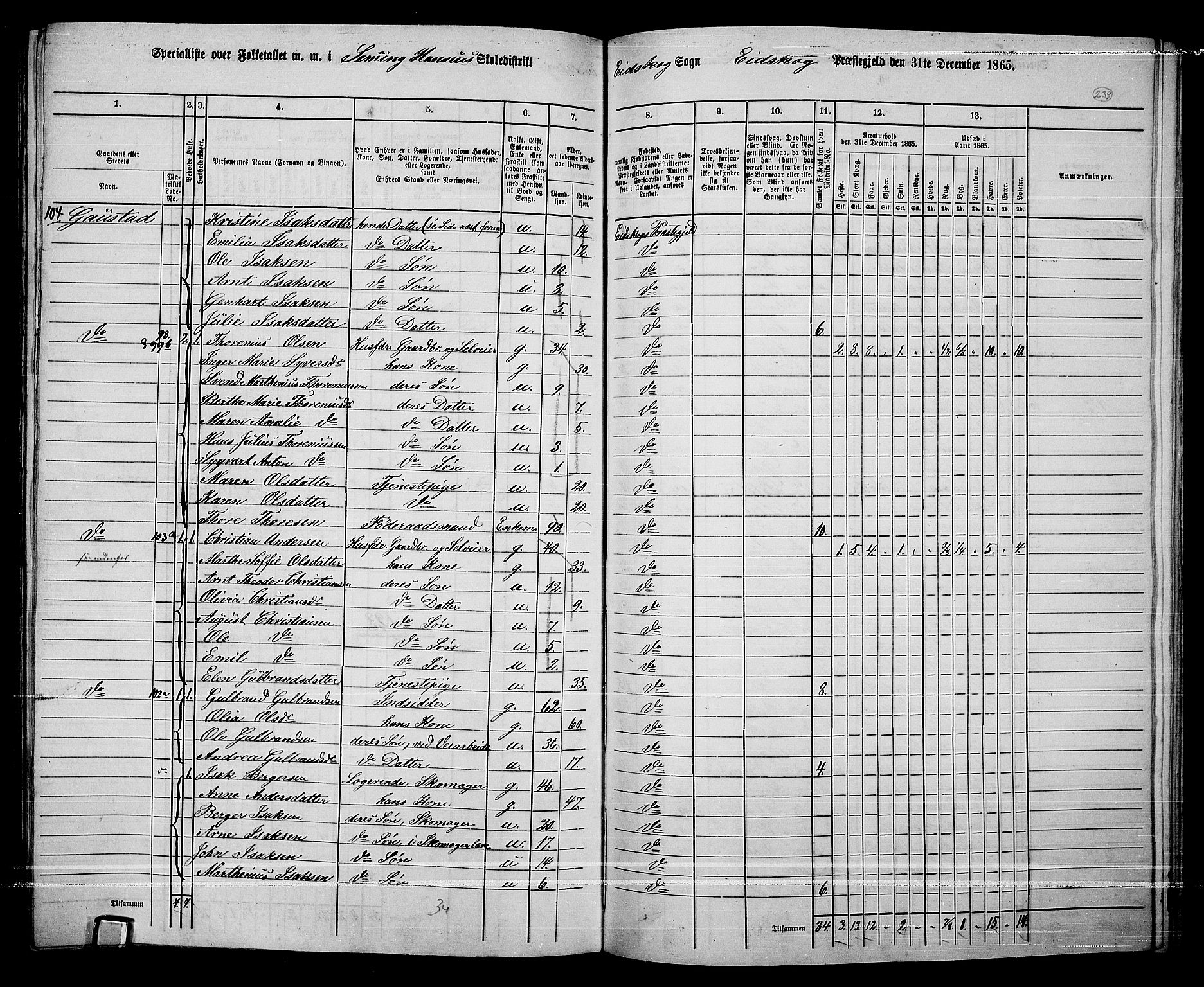 RA, 1865 census for Eidskog, 1865, p. 215