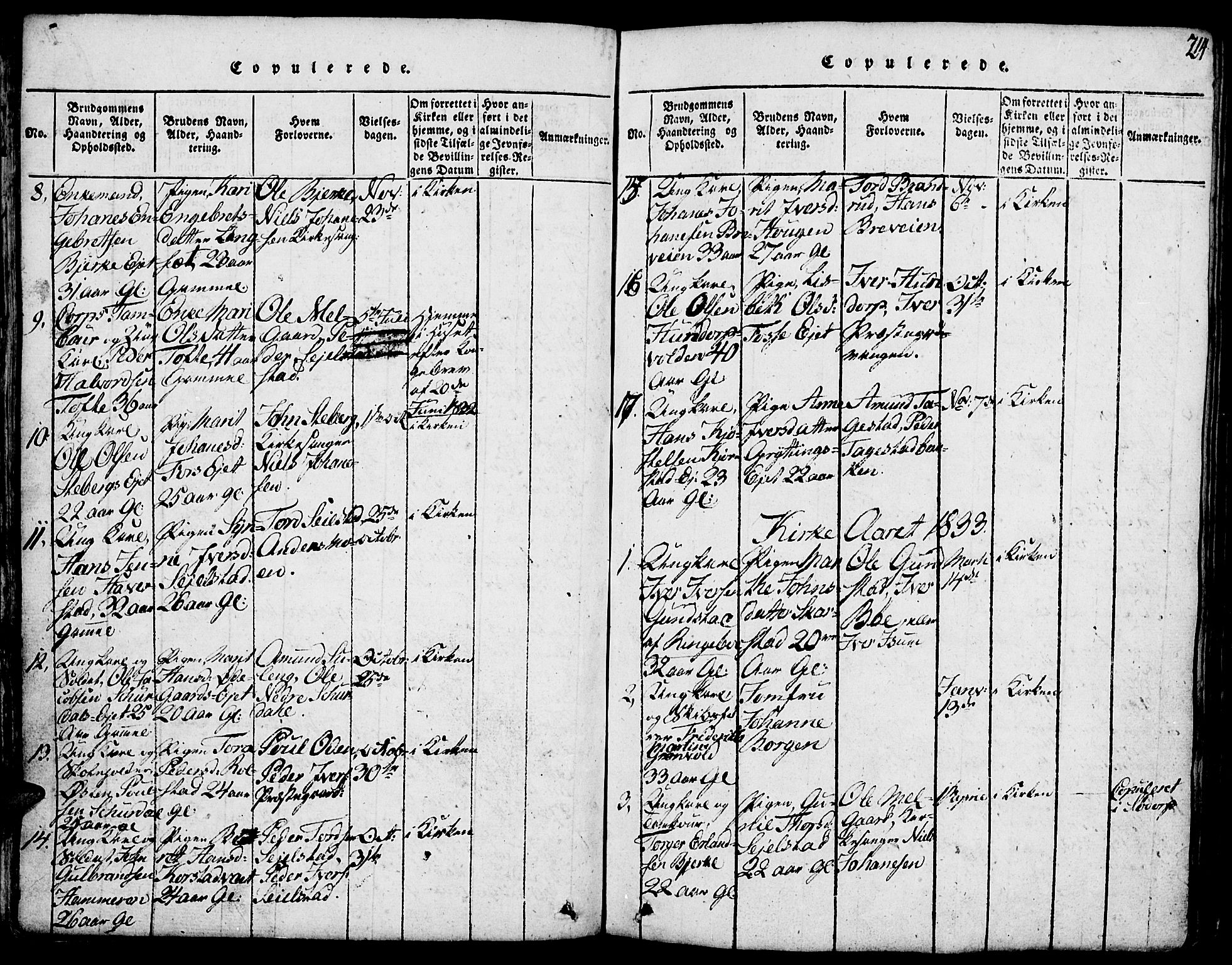 Fron prestekontor, SAH/PREST-078/H/Ha/Hab/L0001: Parish register (copy) no. 1, 1816-1843, p. 214
