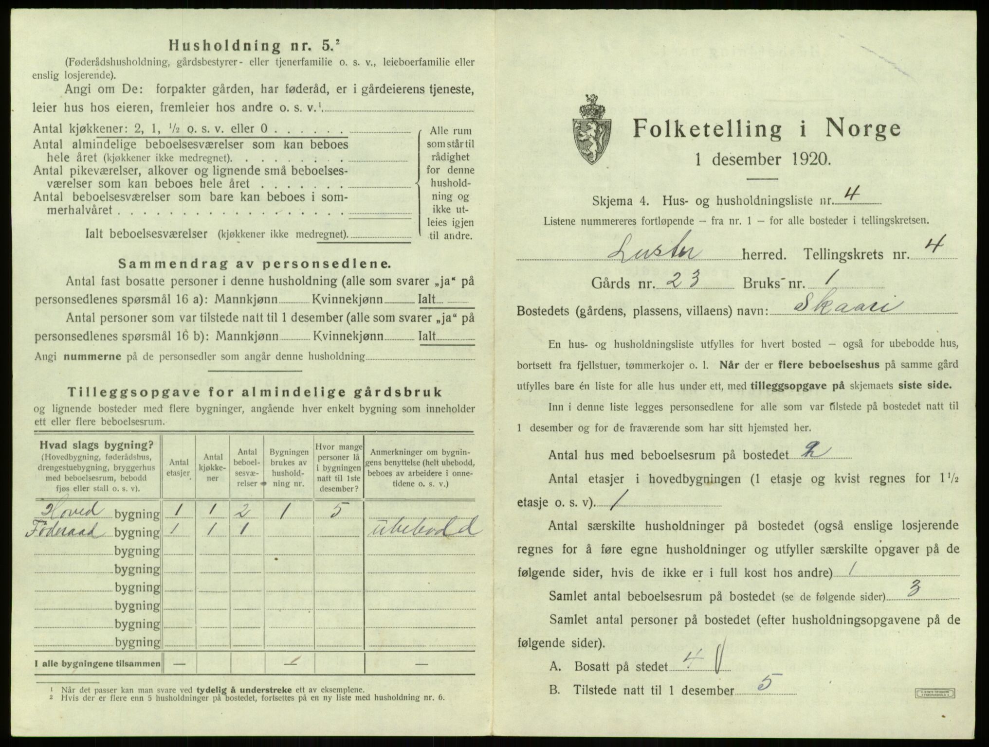 SAB, 1920 census for Luster, 1920, p. 435