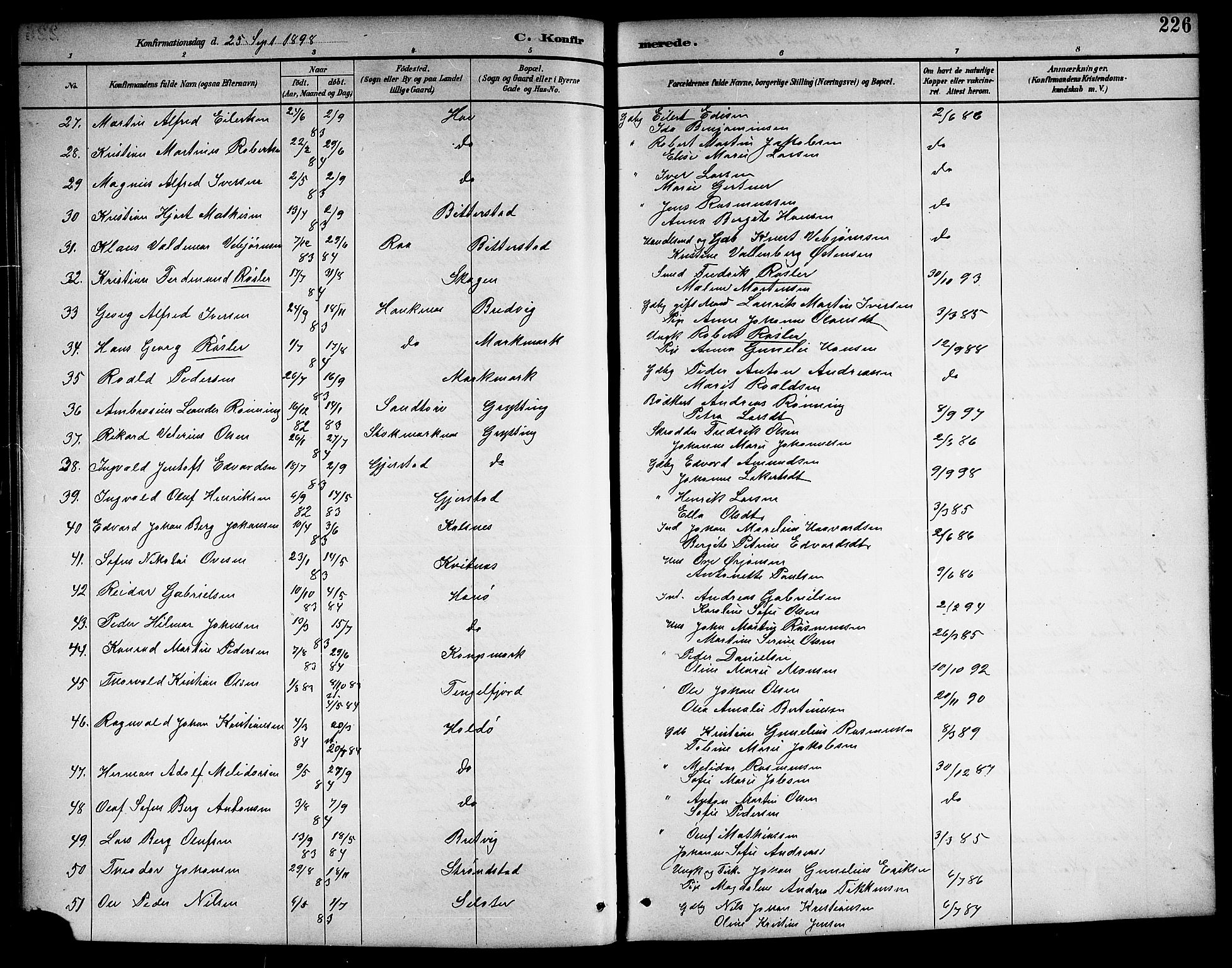 Ministerialprotokoller, klokkerbøker og fødselsregistre - Nordland, AV/SAT-A-1459/888/L1268: Parish register (copy) no. 888C06, 1891-1908, p. 226