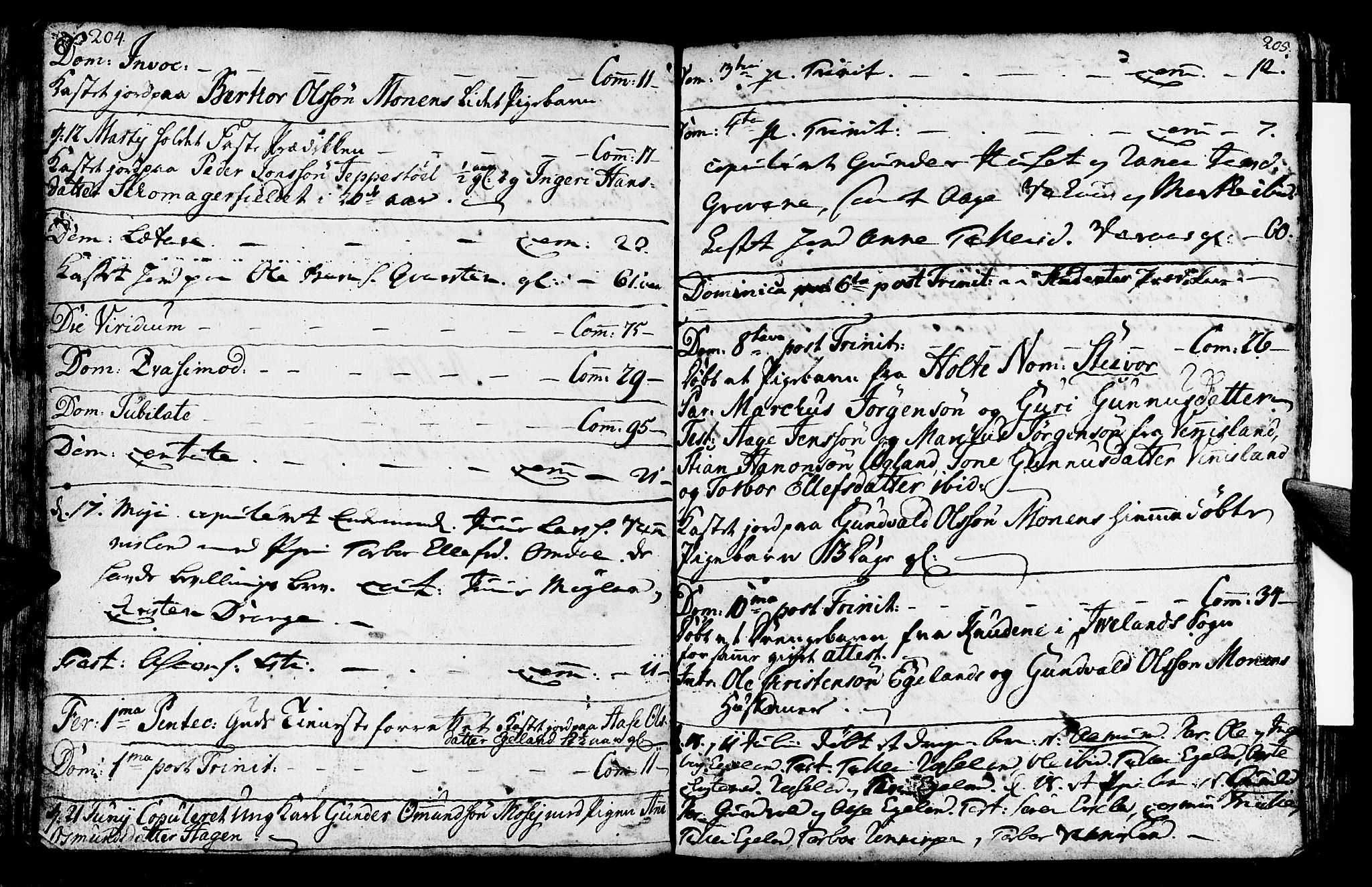 Vennesla sokneprestkontor, SAK/1111-0045/Fa/Fab/L0001: Parish register (official) no. A 1, 1741-1794, p. 204-205