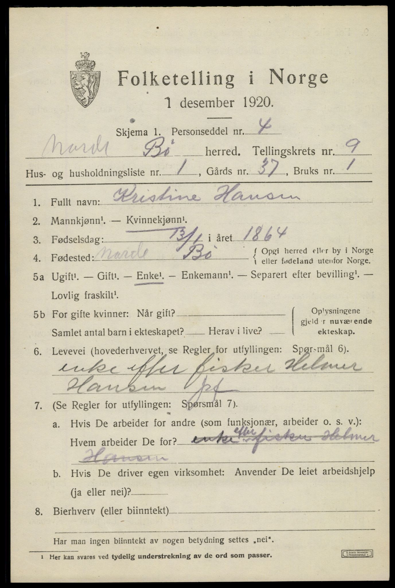 SAT, 1920 census for Bø, 1920, p. 7280