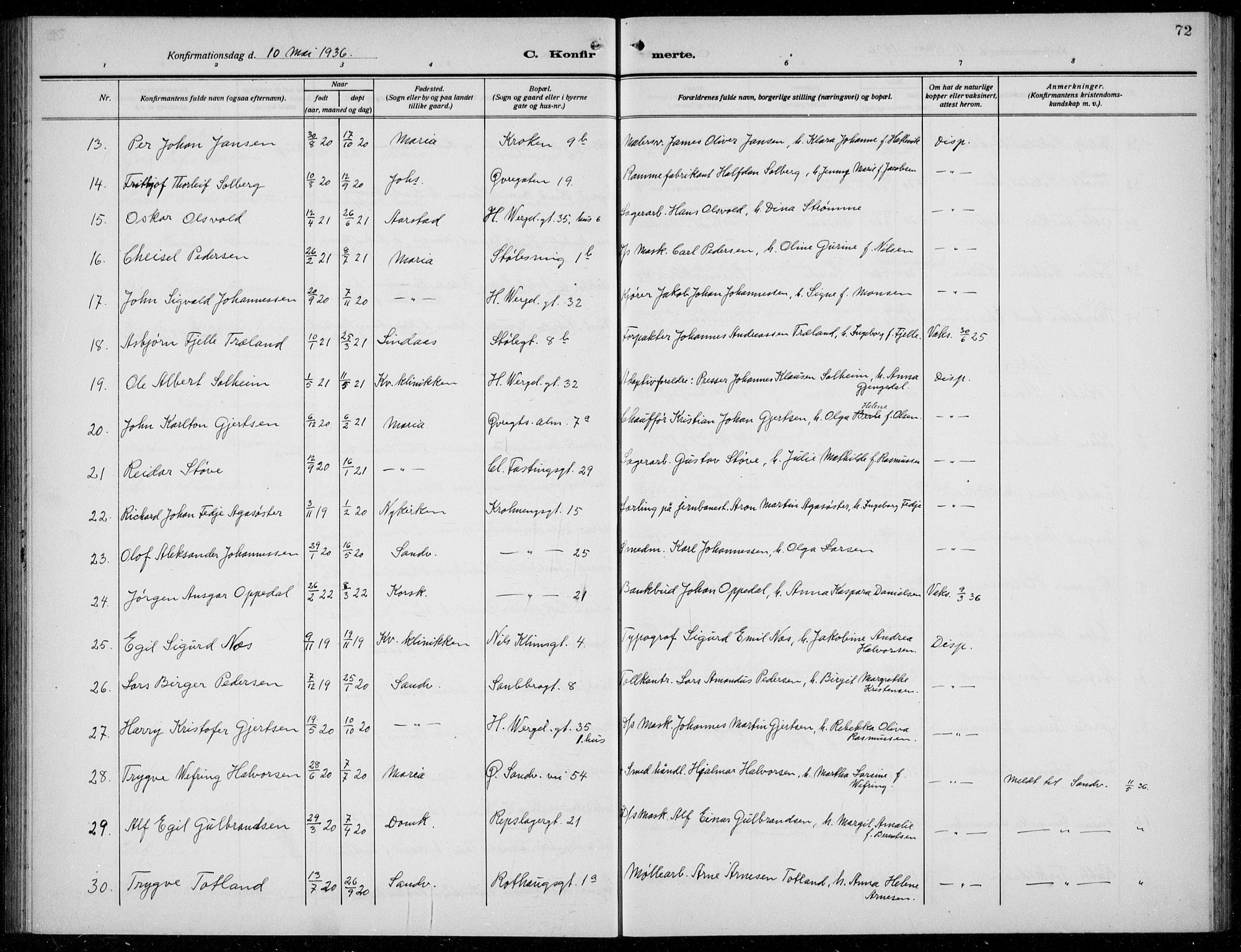 Mariakirken Sokneprestembete, AV/SAB-A-76901/H/Hab/L0010: Parish register (copy) no. A 10, 1920-1937, p. 72