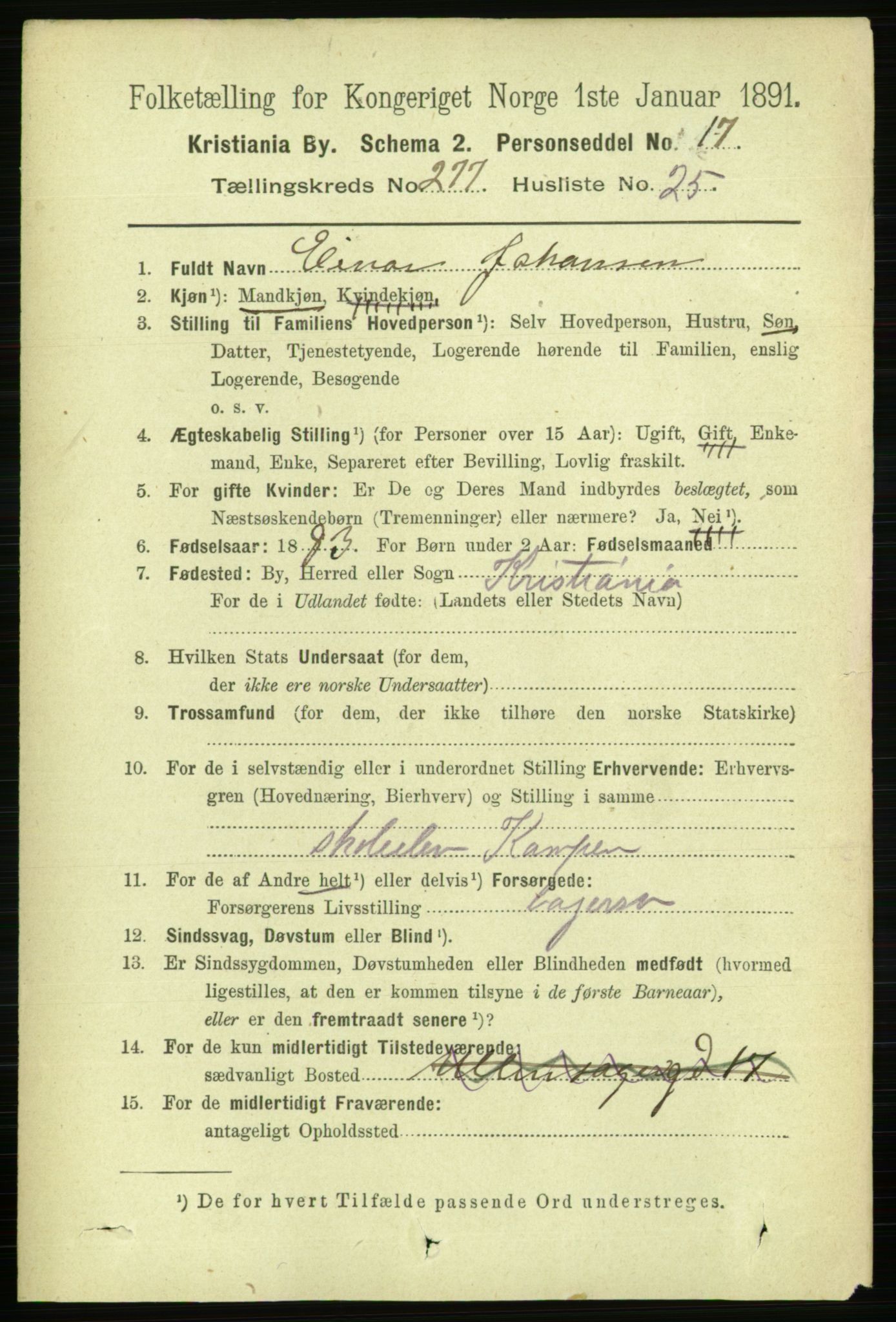 RA, 1891 census for 0301 Kristiania, 1891, p. 168660