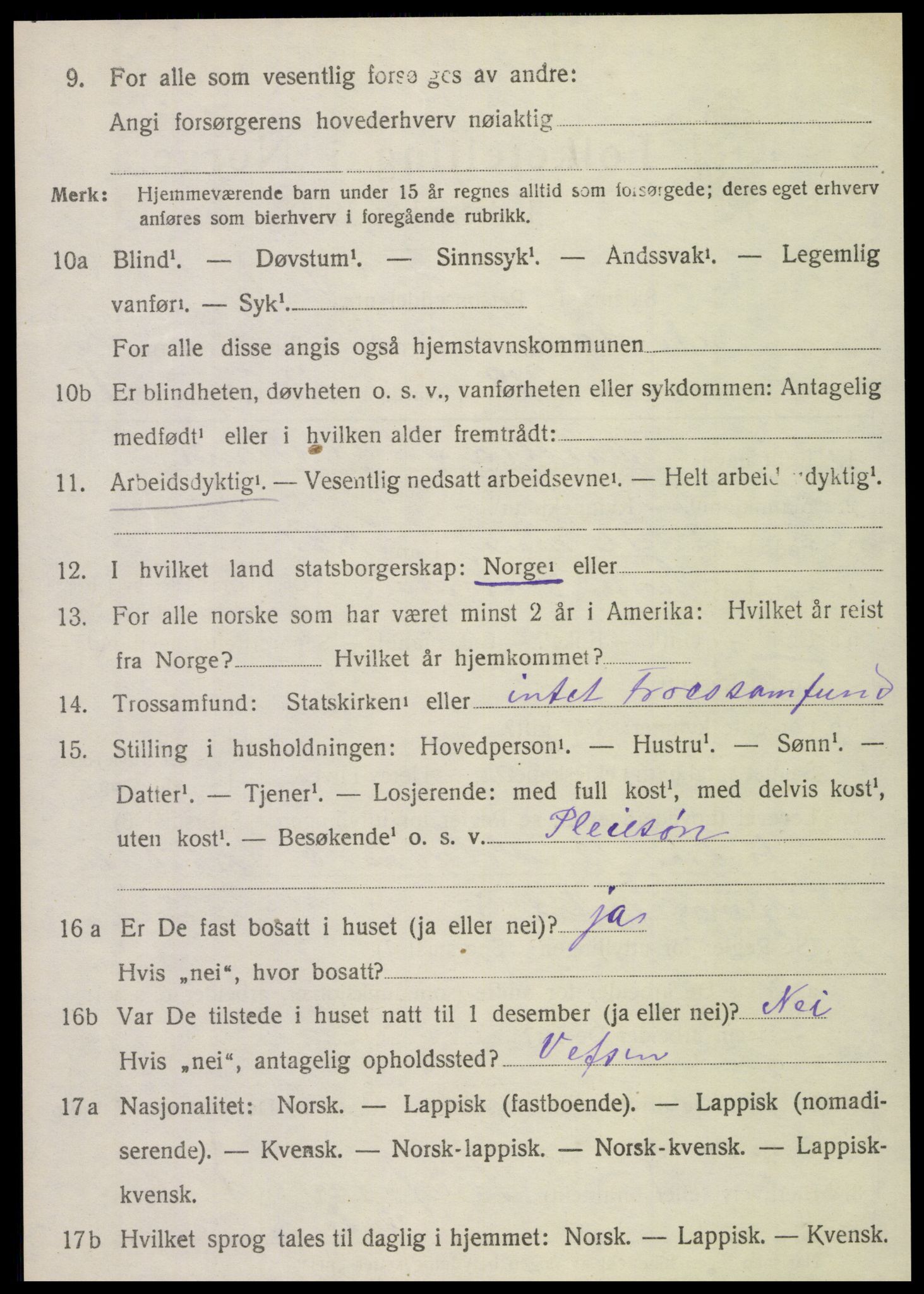 SAT, 1920 census for Nordvik, 1920, p. 1249