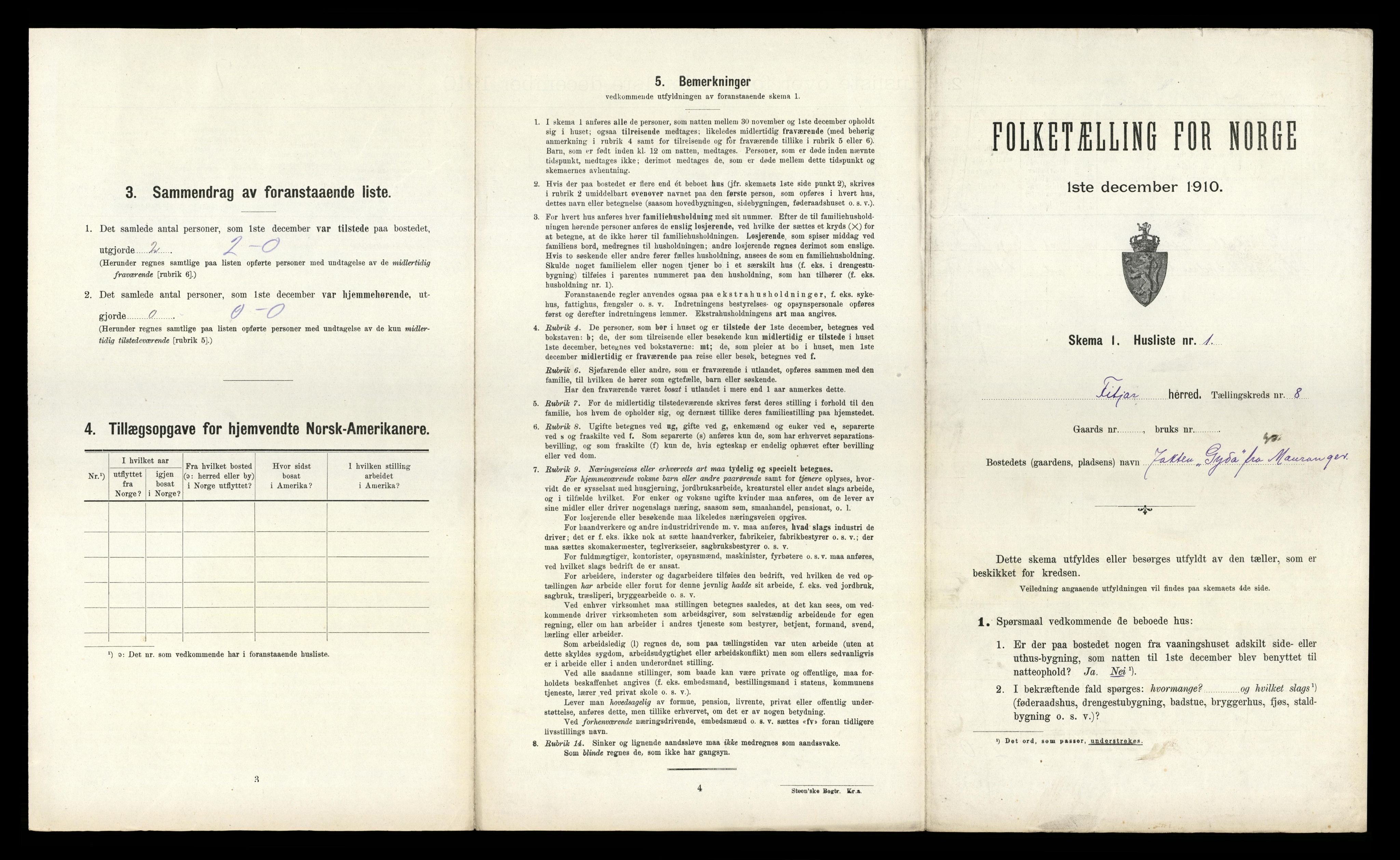 RA, 1910 census for Fitjar, 1910, p. 453