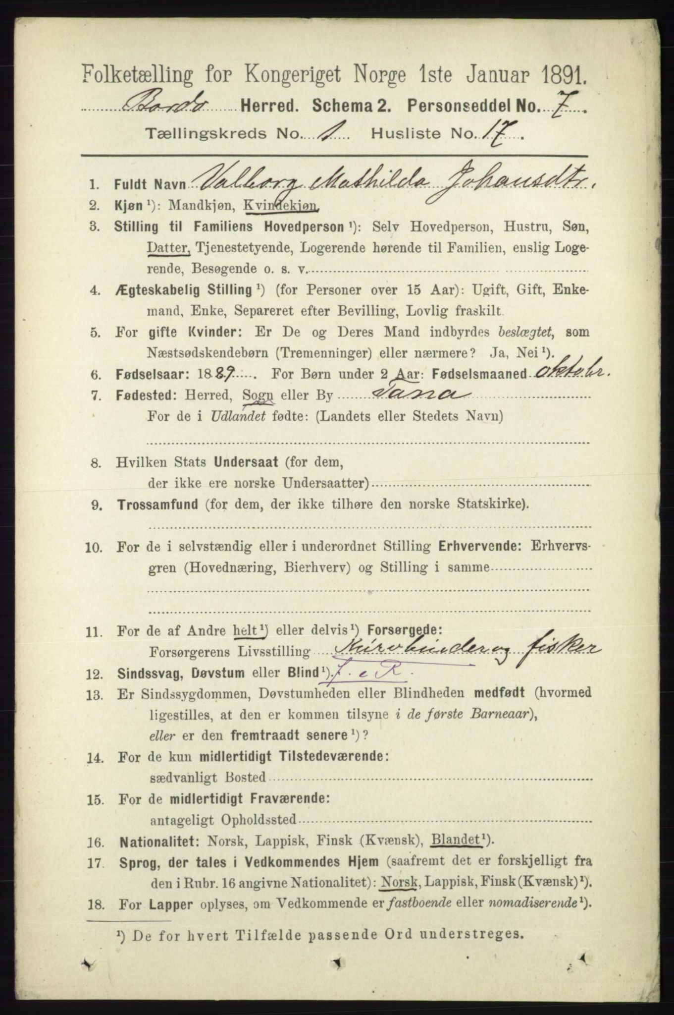 RA, 1891 census for 1922 Bardu, 1891, p. 197