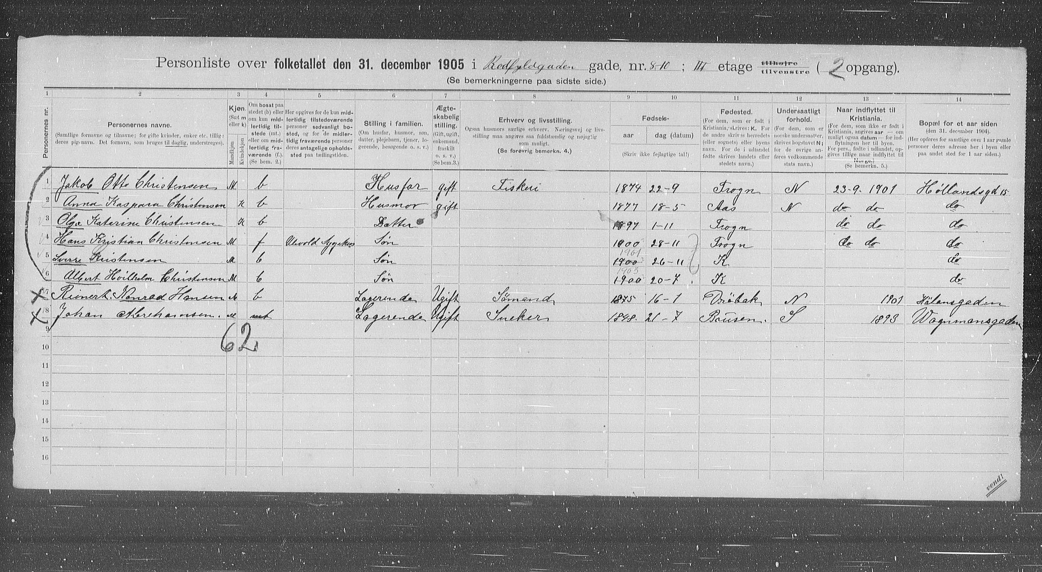 OBA, Municipal Census 1905 for Kristiania, 1905, p. 45283