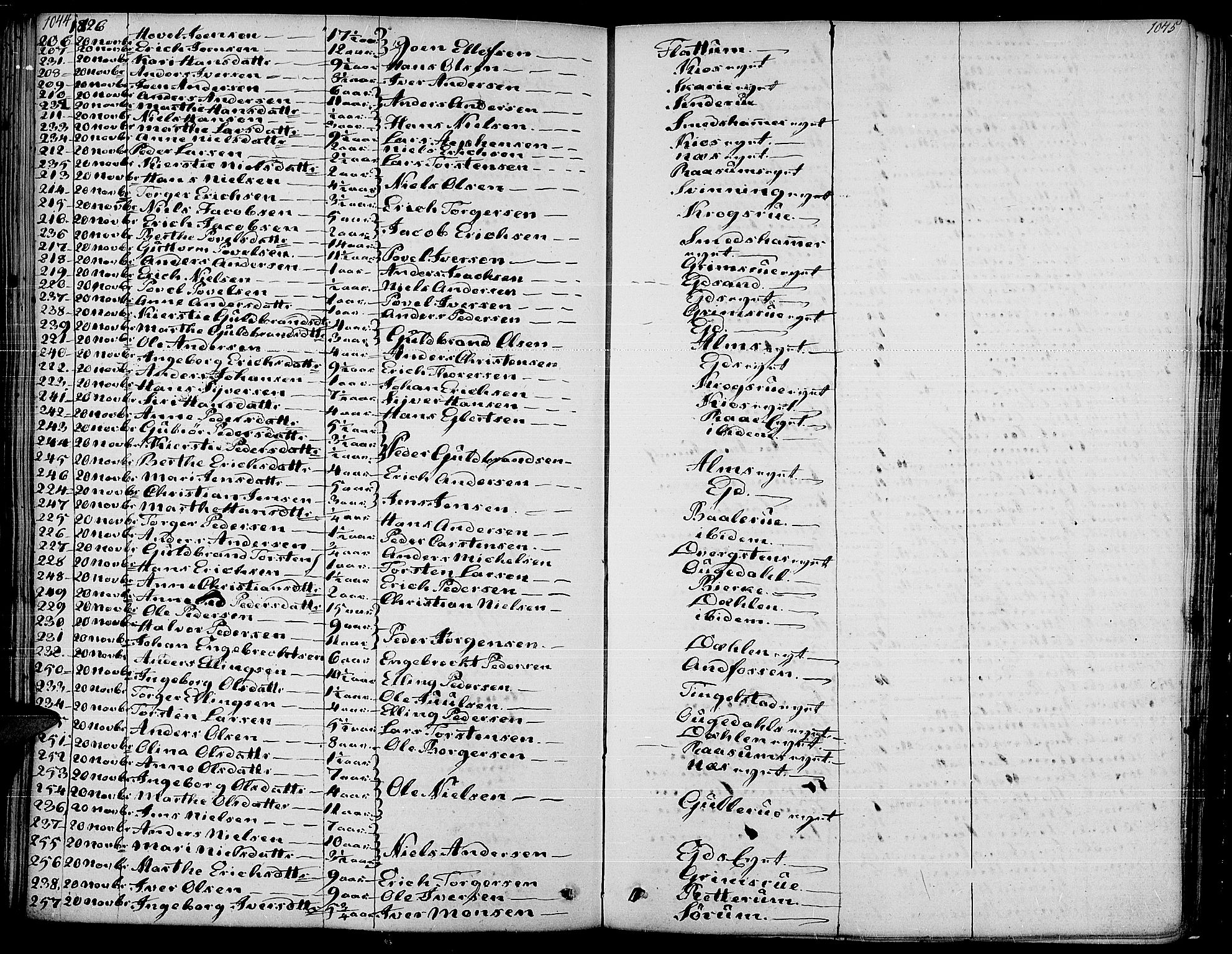 Gran prestekontor, AV/SAH-PREST-112/H/Ha/Haa/L0010: Parish register (official) no. 10, 1824-1842, p. 1044-1045