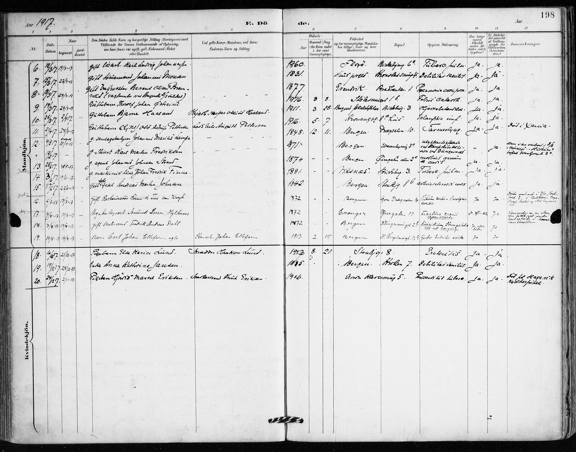 Mariakirken Sokneprestembete, SAB/A-76901/H/Haa/L0008: Parish register (official) no. A 8, 1893-1942, p. 198