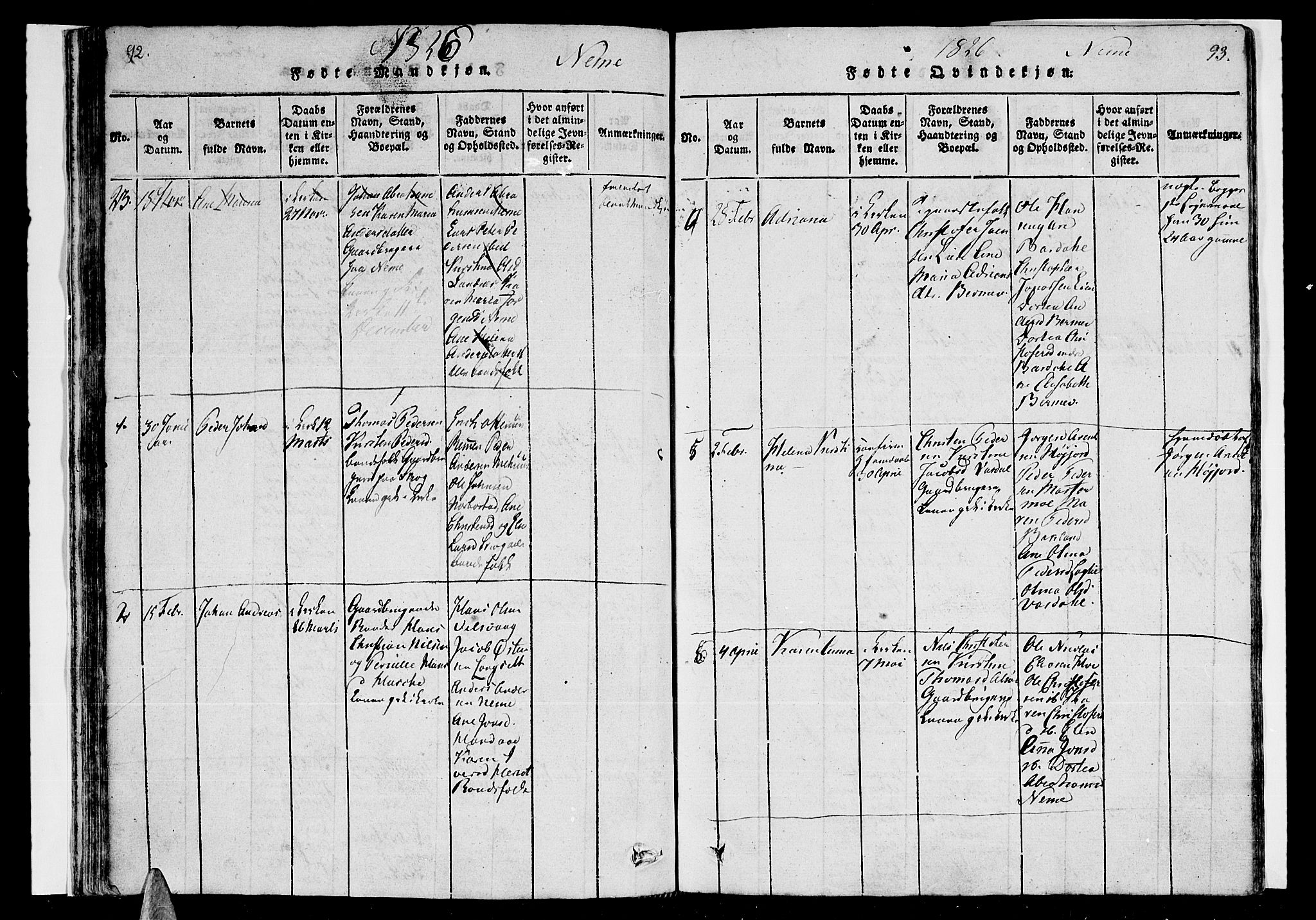 Ministerialprotokoller, klokkerbøker og fødselsregistre - Nordland, AV/SAT-A-1459/838/L0546: Parish register (official) no. 838A05 /1, 1820-1828, p. 92-93