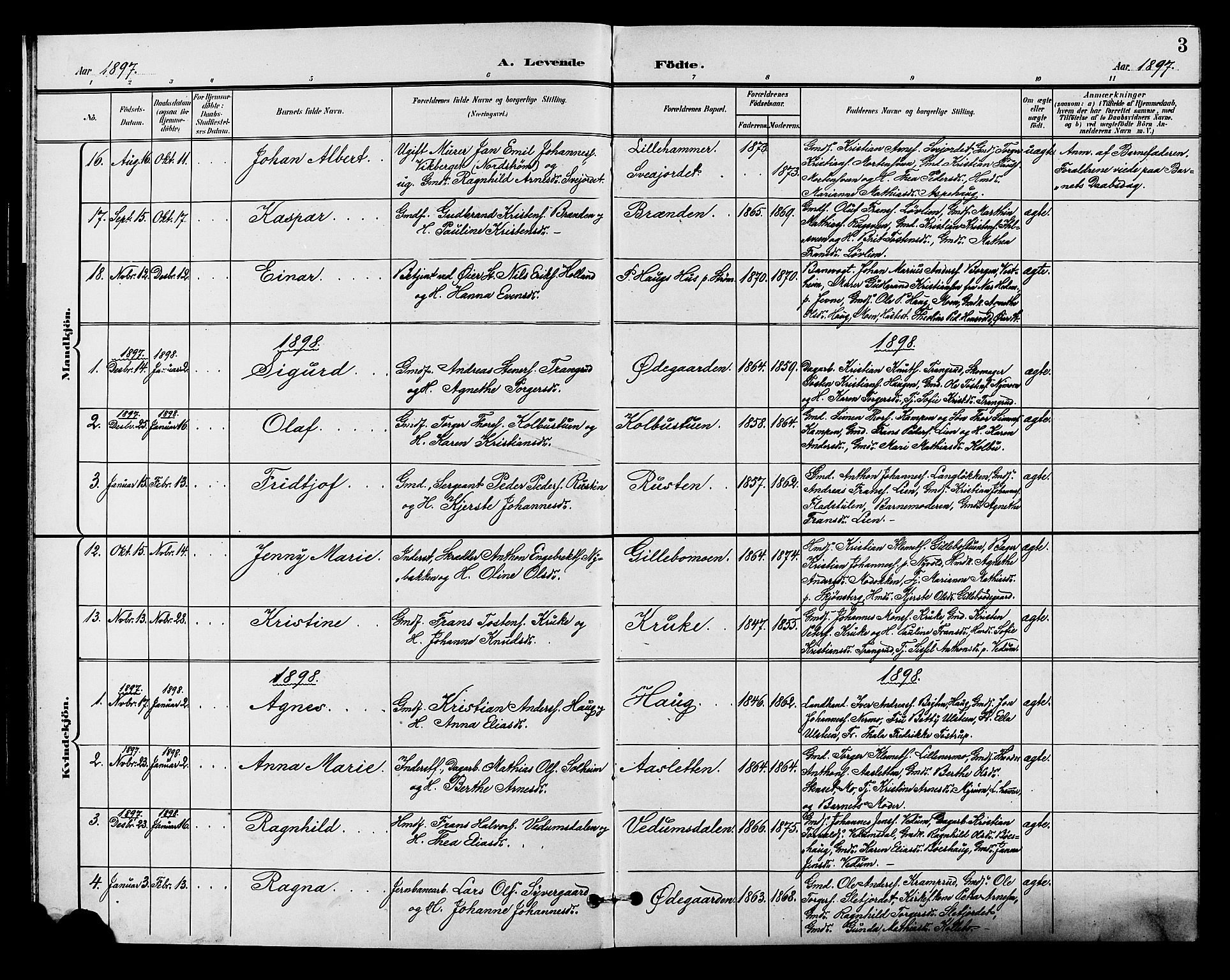 Øyer prestekontor, AV/SAH-PREST-084/H/Ha/Hab/L0005: Parish register (copy) no. 5, 1897-1913, p. 3