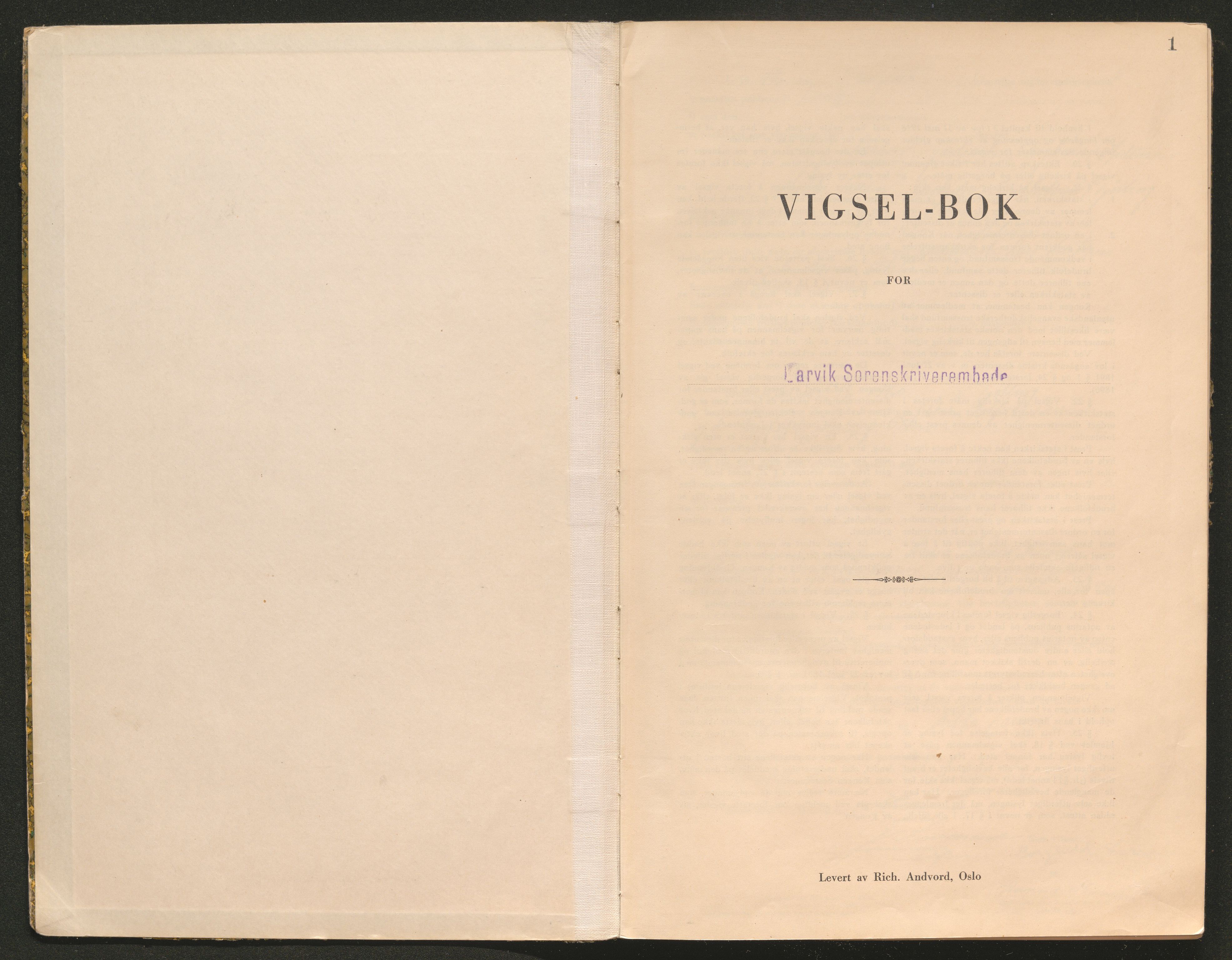 Larvik sorenskriveri, SAKO/A-83/L/Lb/L0002: Vigselsprotokoll, 1942-1943, p. 1