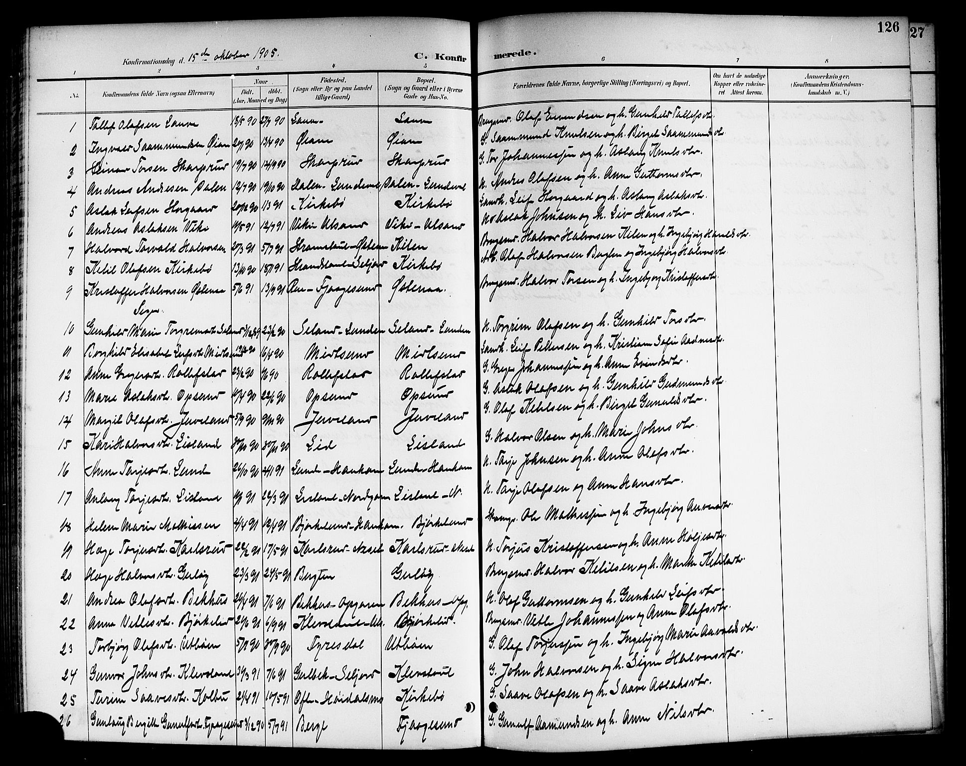 Kviteseid kirkebøker, SAKO/A-276/G/Ga/L0002: Parish register (copy) no. I 2, 1893-1918, p. 126