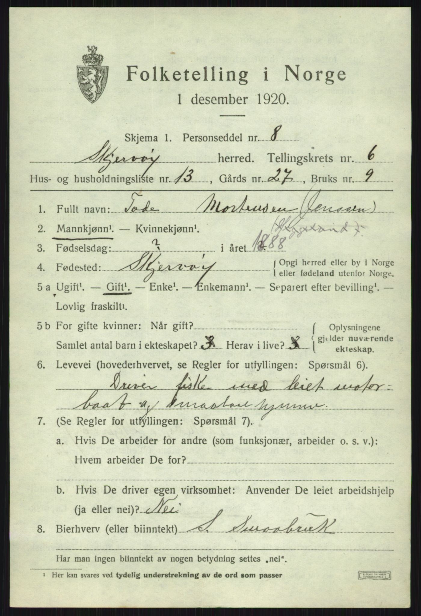 SATØ, 1920 census for Skjervøy, 1920, p. 3687