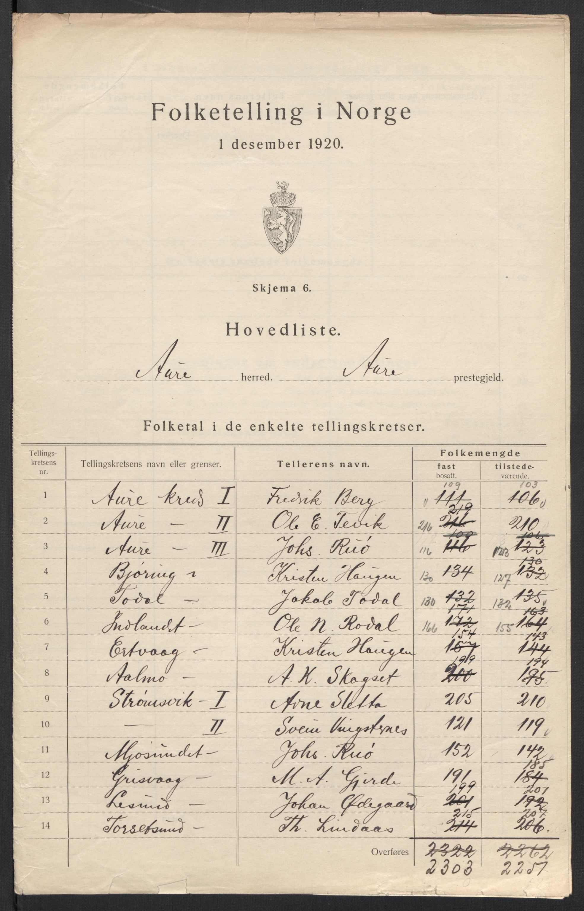 SAT, 1920 census for Aure, 1920, p. 5