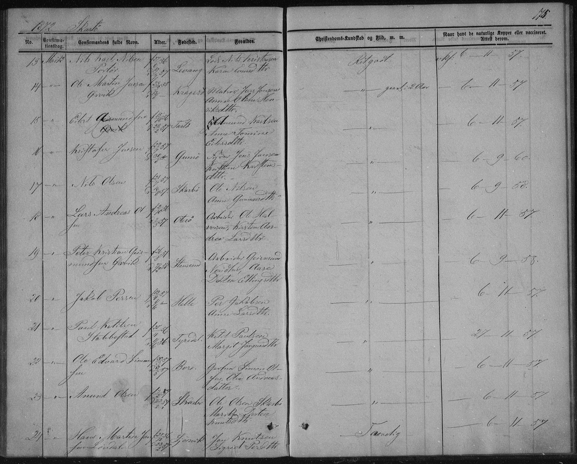 Sannidal kirkebøker, AV/SAKO-A-296/F/Fa/L0009: Parish register (official) no. 9, 1855-1873, p. 175