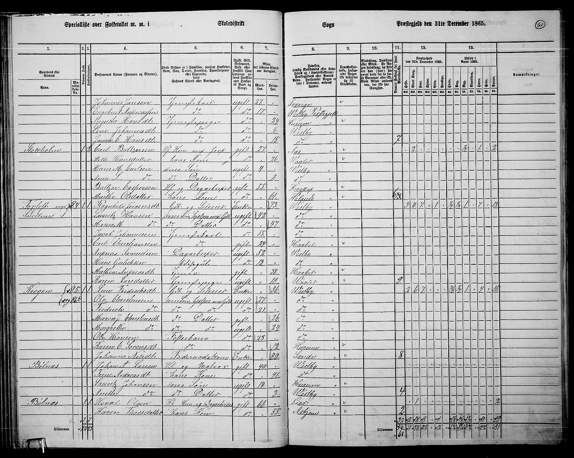 RA, 1865 census for Vestby, 1865, p. 58