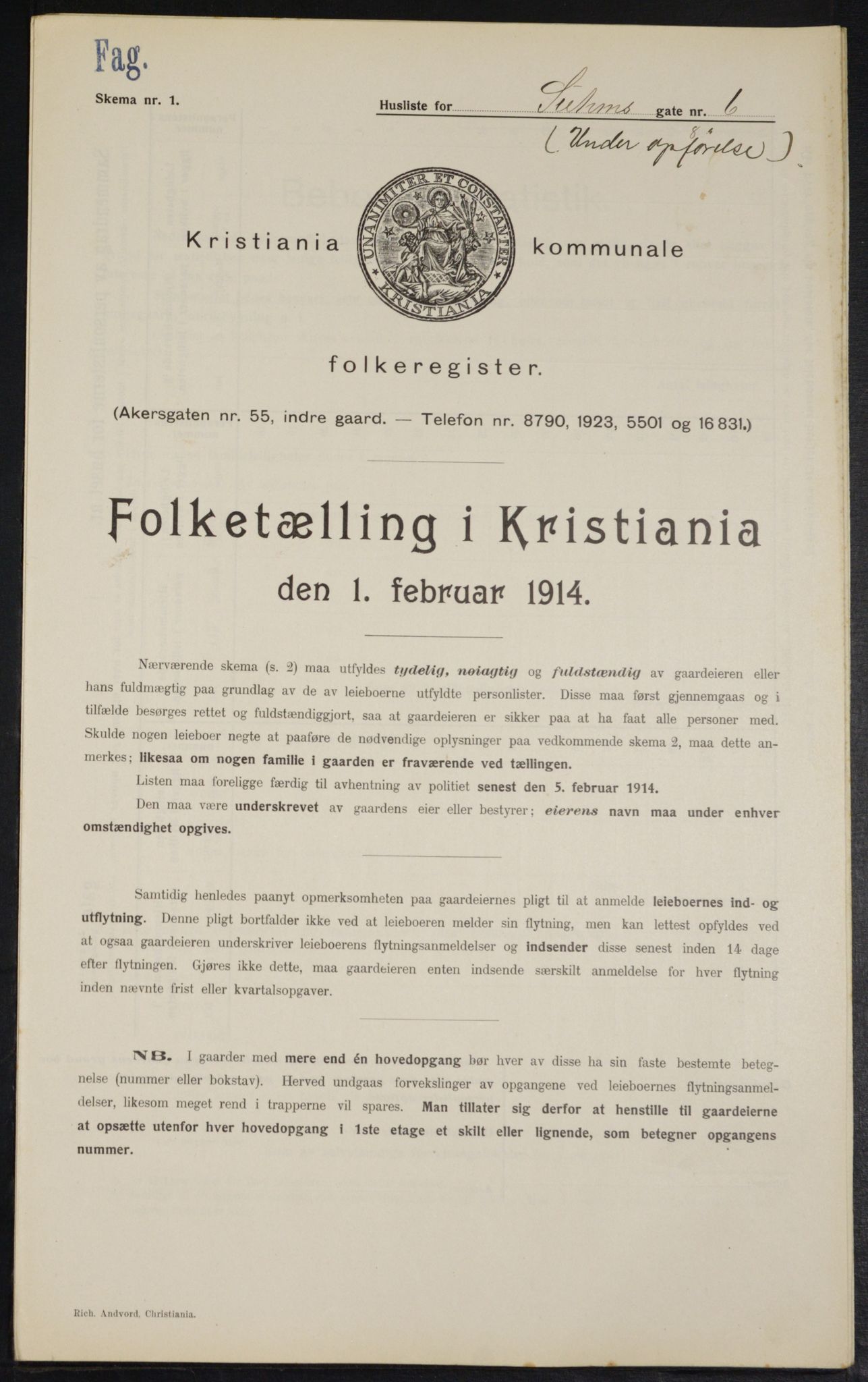 OBA, Municipal Census 1914 for Kristiania, 1914, p. 105307