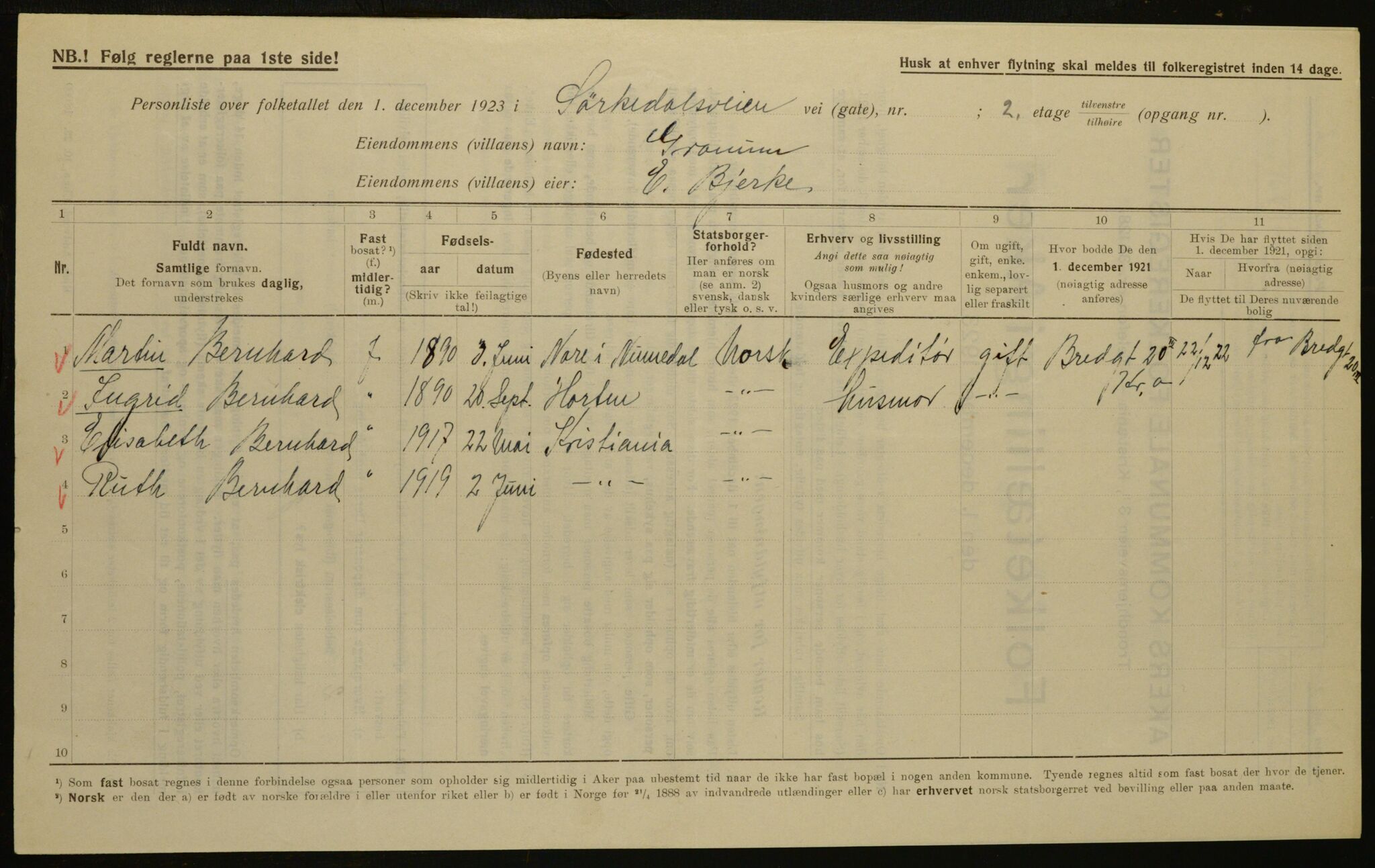 , Municipal Census 1923 for Aker, 1923, p. 5953