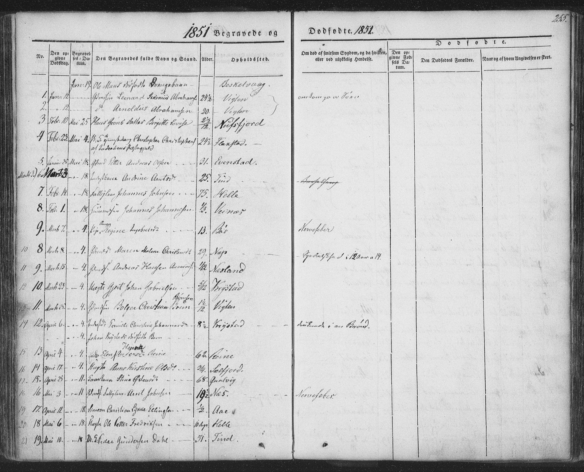 Ministerialprotokoller, klokkerbøker og fødselsregistre - Nordland, AV/SAT-A-1459/885/L1202: Parish register (official) no. 885A03, 1838-1859, p. 255