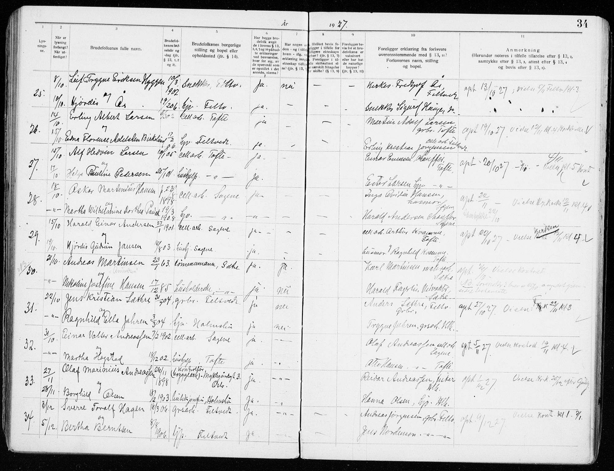 Hurum kirkebøker, AV/SAKO-A-229/H/Ha/L0001: Banns register no. 1, 1919-1941, p. 34