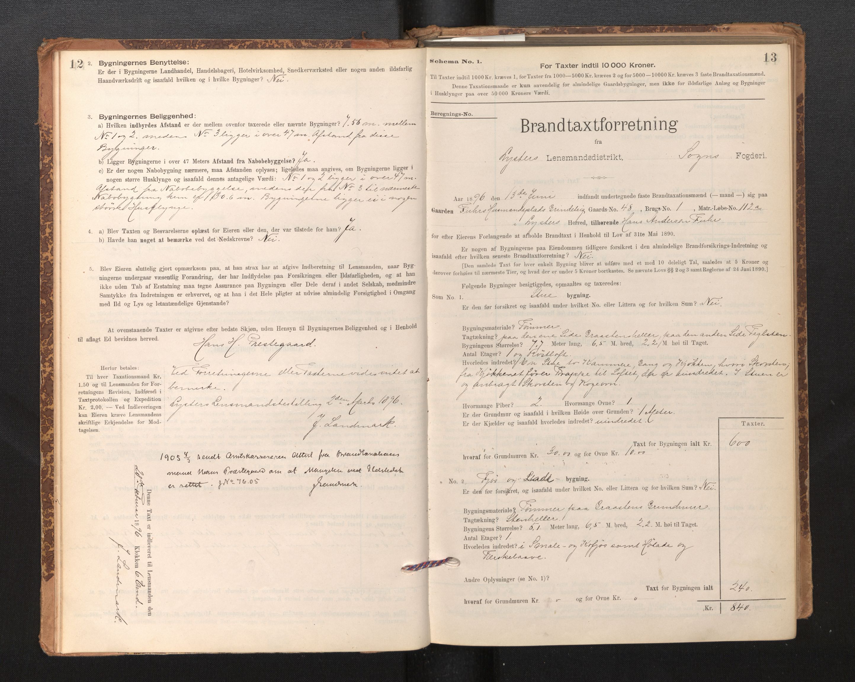Lensmannen i Luster, AV/SAB-A-29301/0012/L0007: Branntakstprotokoll, skjematakst, 1895-1935, p. 12-13