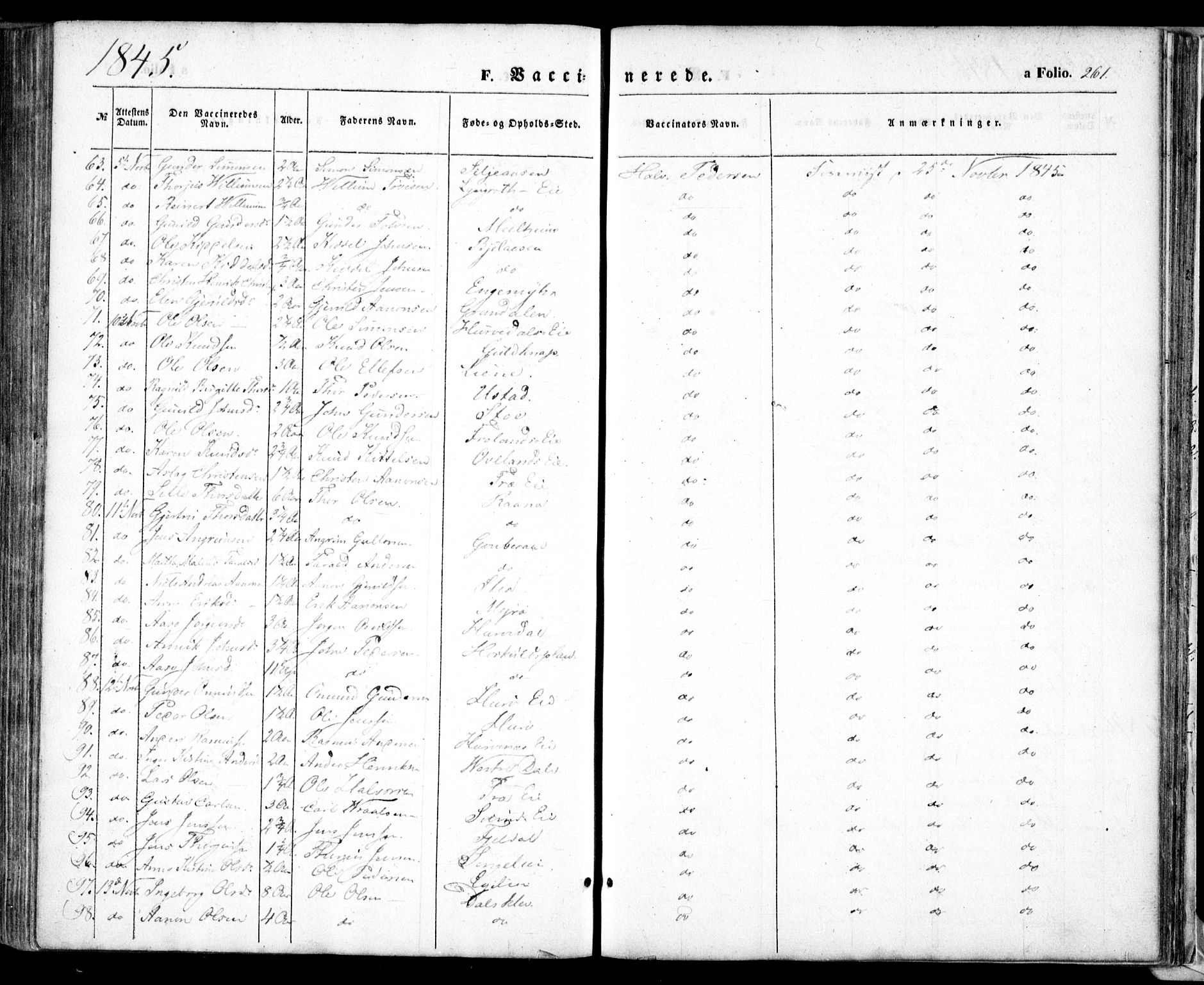 Froland sokneprestkontor, SAK/1111-0013/F/Fa/L0002: Parish register (official) no. A 2, 1845-1863, p. 261