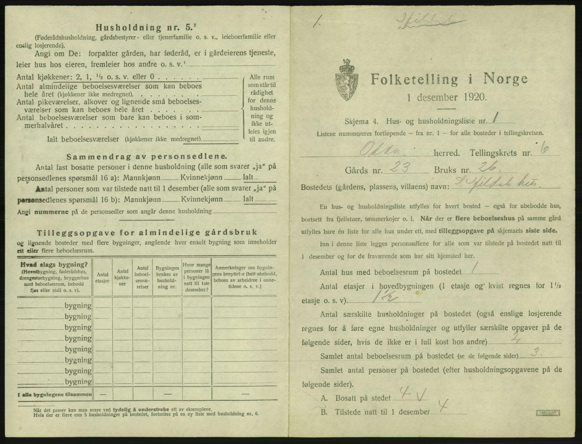 SAB, 1920 census for Odda, 1920, p. 440