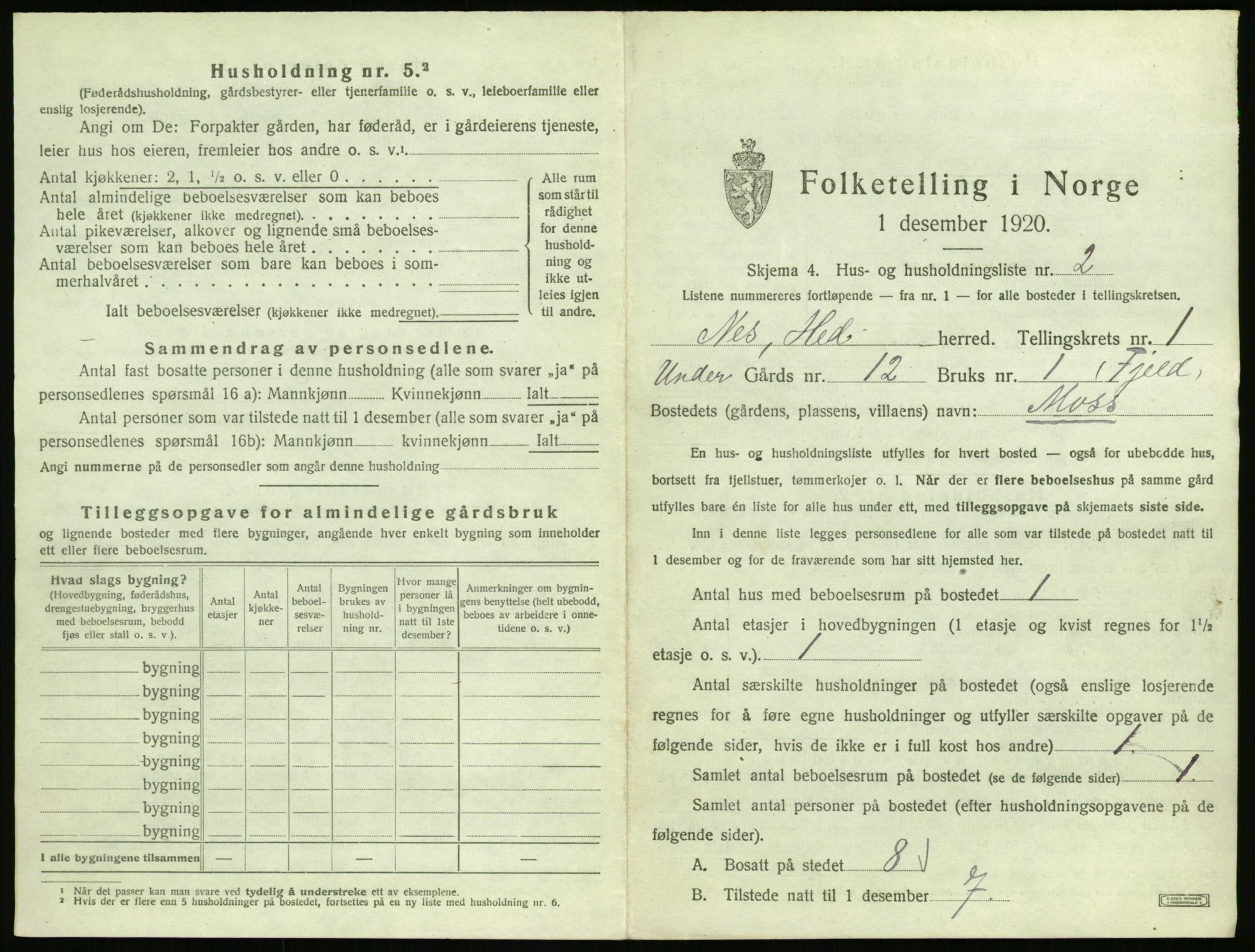 SAH, 1920 census for Nes (Hedmark), 1920, p. 37
