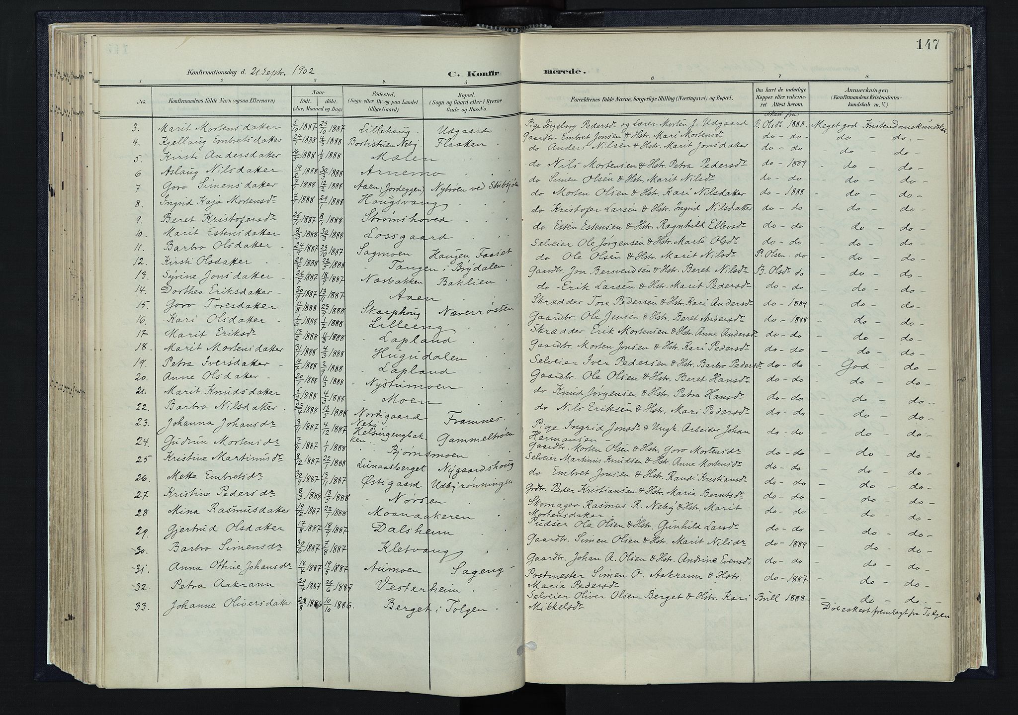 Tynset prestekontor, SAH/PREST-058/H/Ha/Haa/L0025: Parish register (official) no. 25, 1900-1914, p. 147