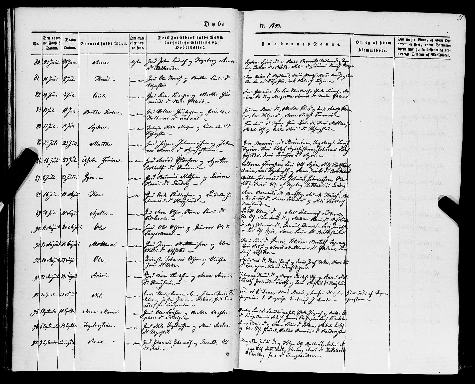 Stord sokneprestembete, SAB/A-78201/H/Haa: Parish register (official) no. A 7, 1841-1861, p. 21