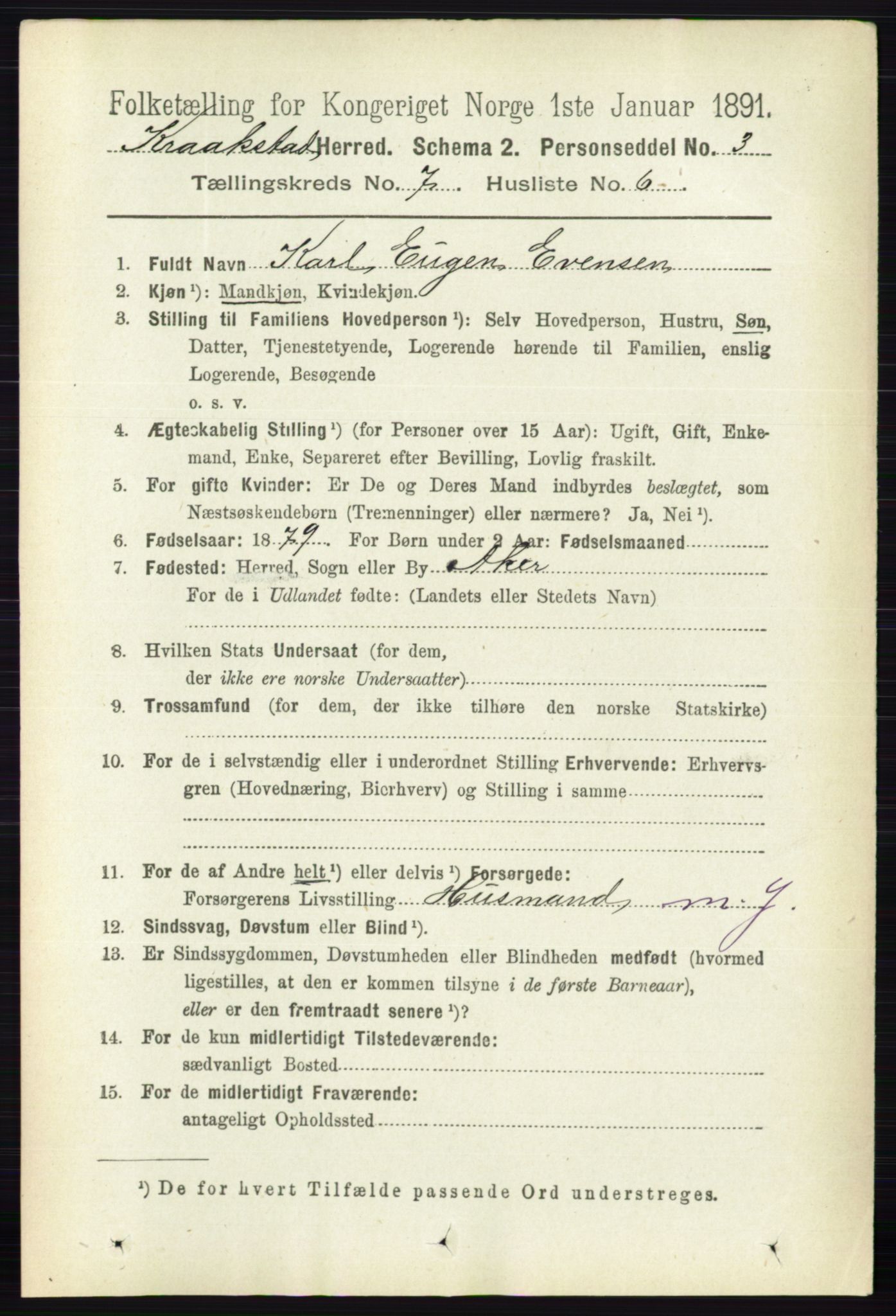 RA, 1891 census for 0212 Kråkstad, 1891, p. 3386