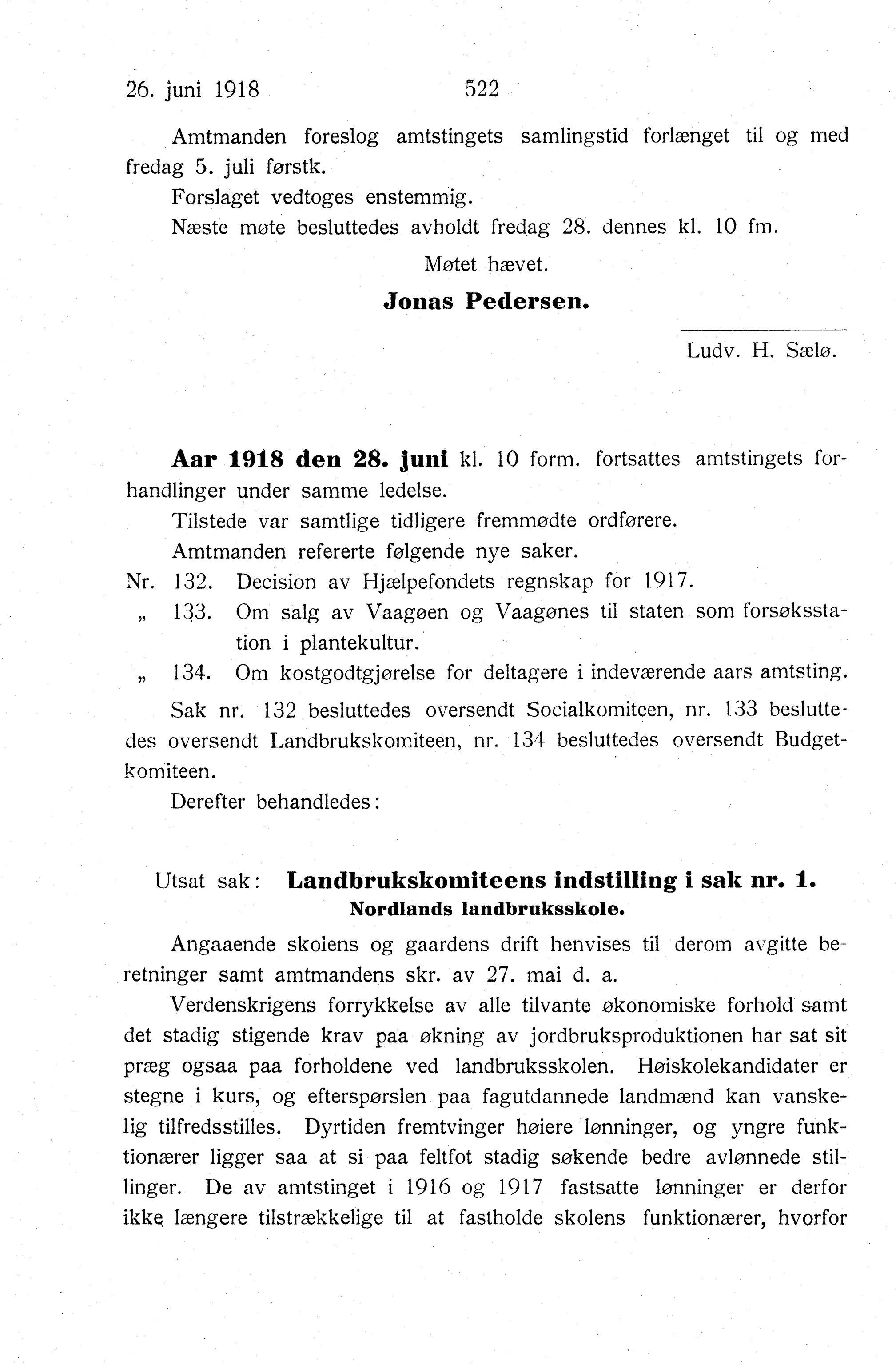 Nordland Fylkeskommune. Fylkestinget, AIN/NFK-17/176/A/Ac/L0041: Fylkestingsforhandlinger 1918, 1918, p. 522