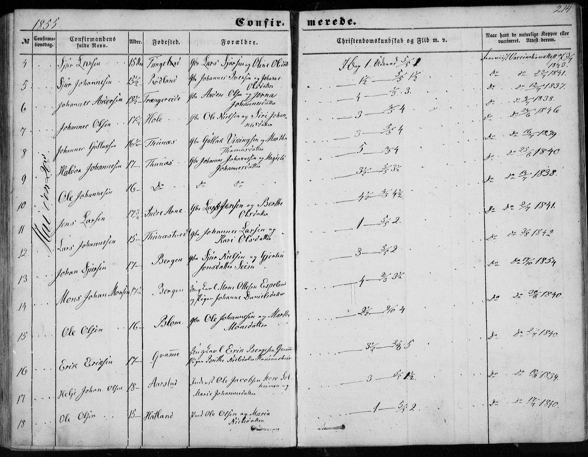 Haus sokneprestembete, AV/SAB-A-75601/H/Haa: Parish register (official) no. A 16 I, 1848-1857, p. 214