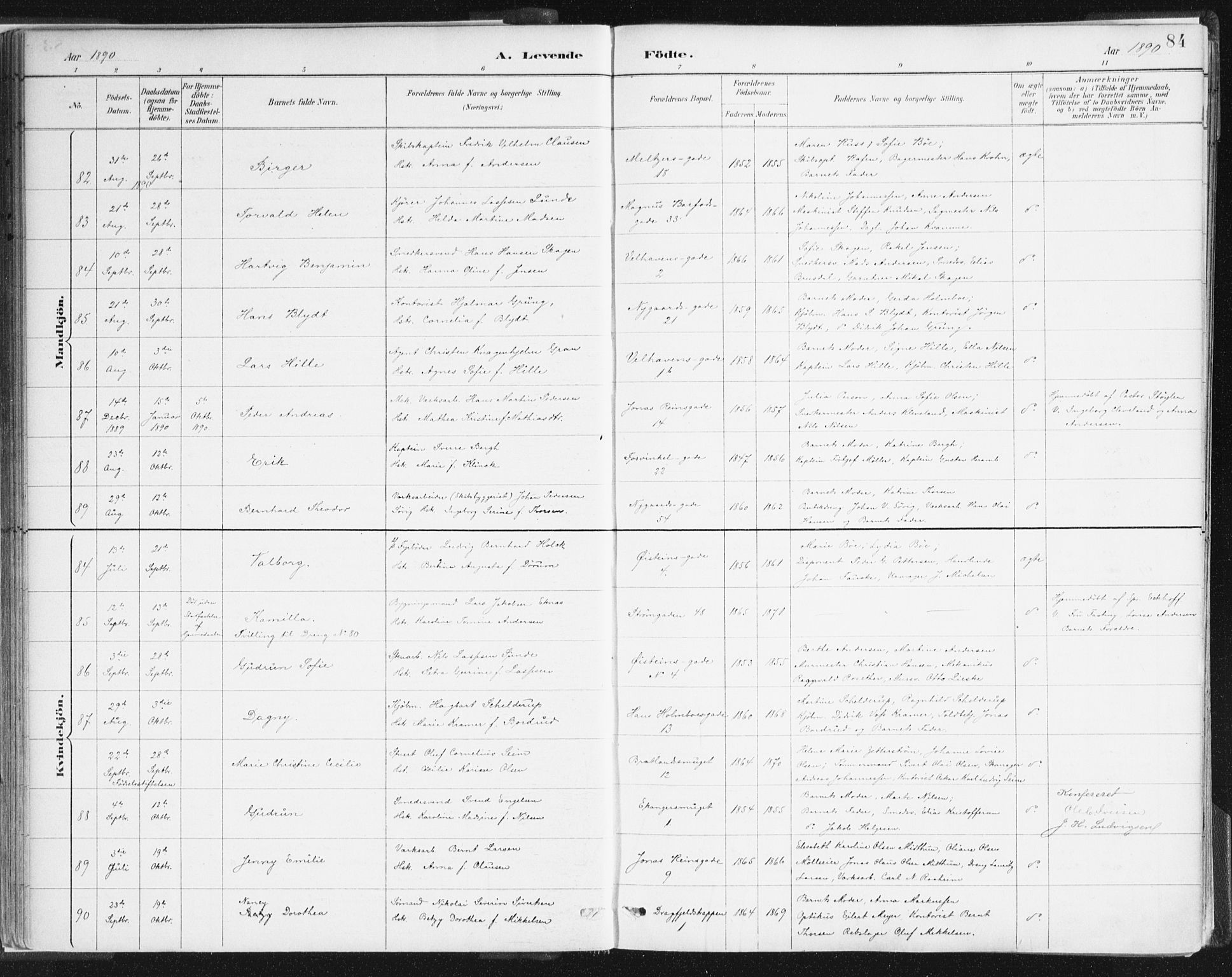 Johanneskirken sokneprestembete, AV/SAB-A-76001/H/Haa/L0001: Parish register (official) no. A 1, 1885-1900, p. 84